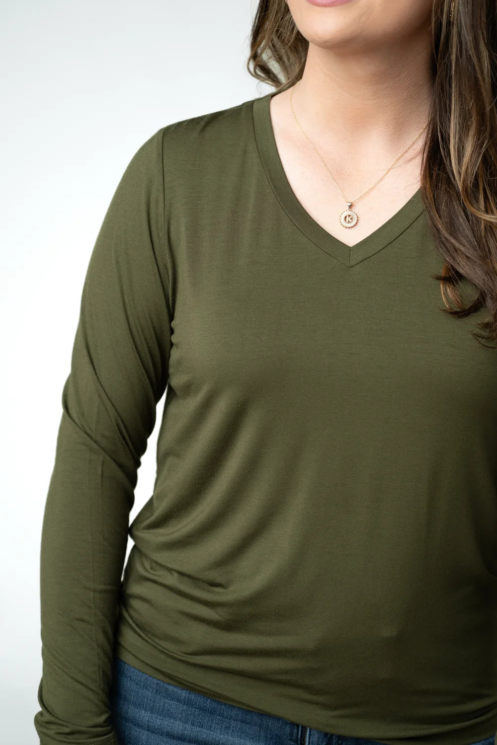 Olive V-neck Long Sleeve Top
