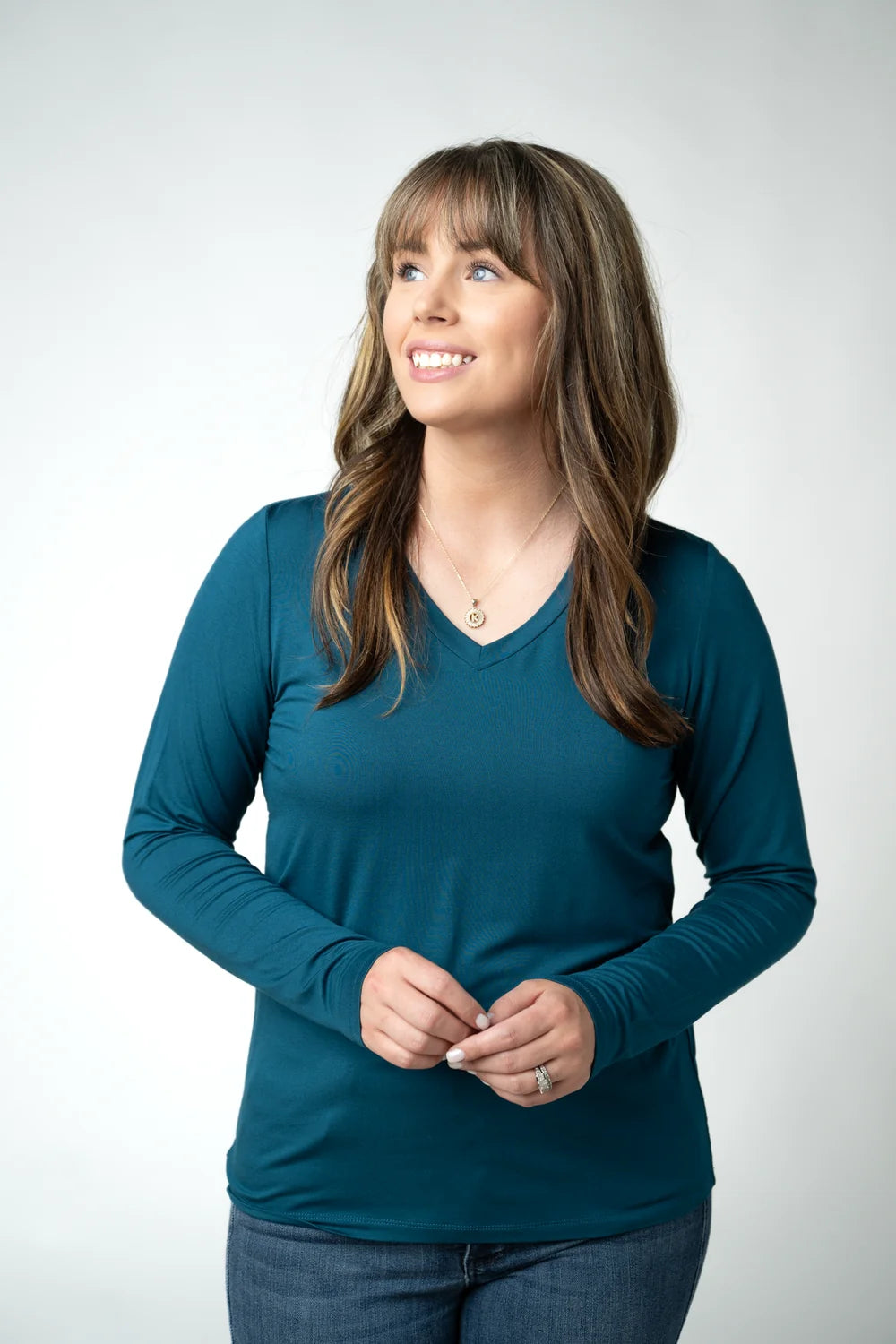 Teal V-neck Long Sleeve Top
