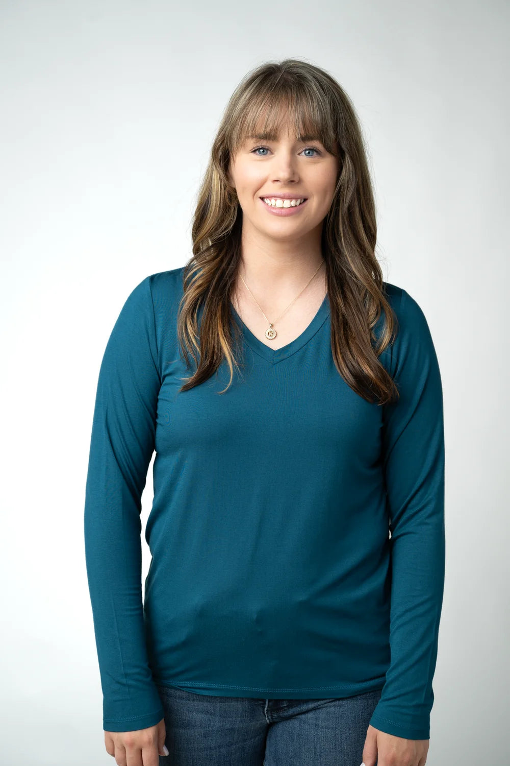 Teal V-neck Long Sleeve Top