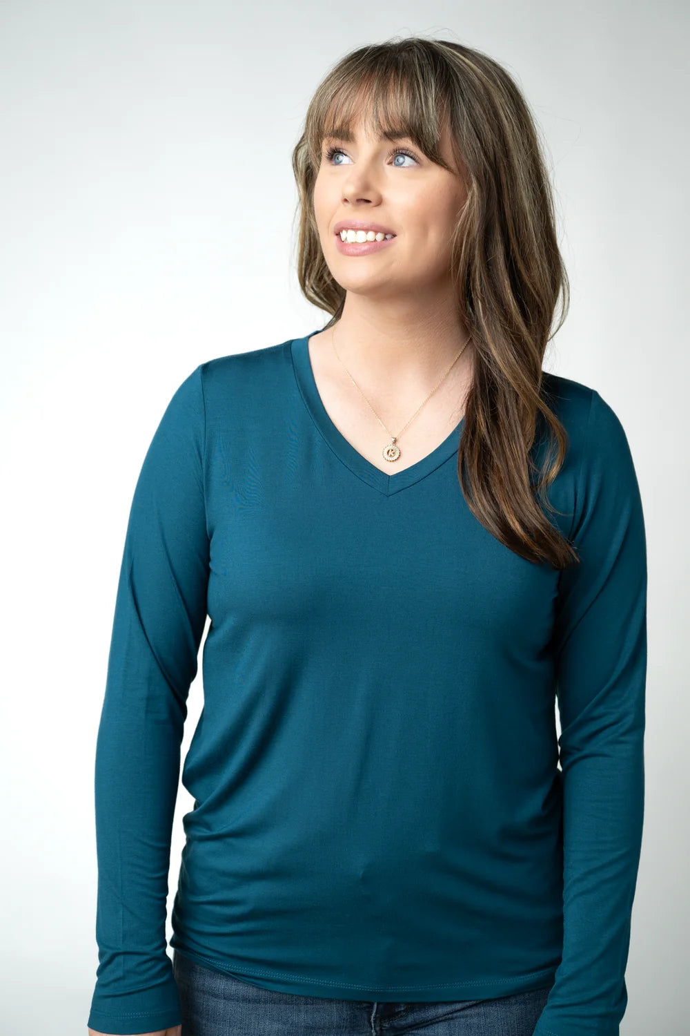 Teal V-neck Long Sleeve Top