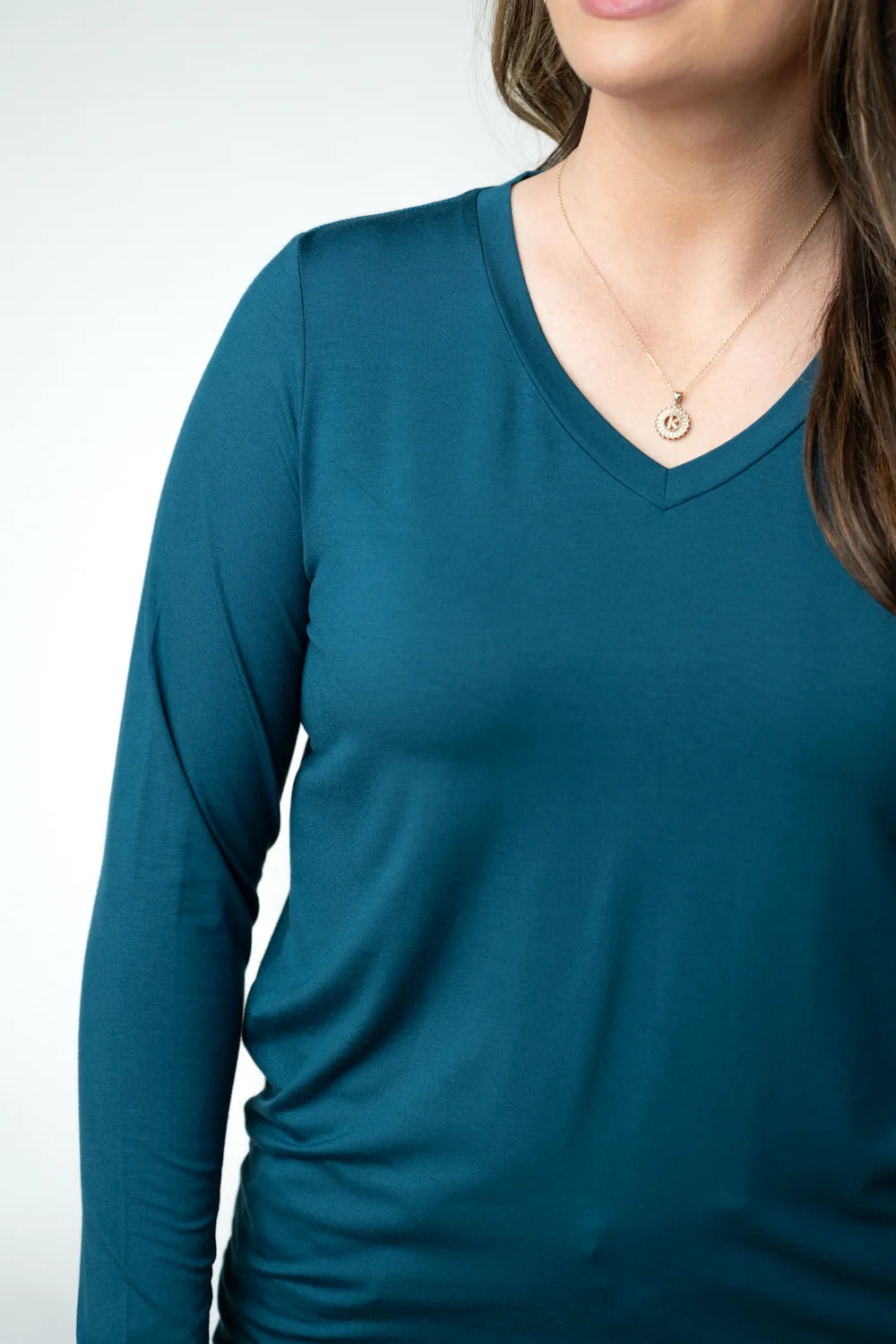 Teal V-neck Long Sleeve Top