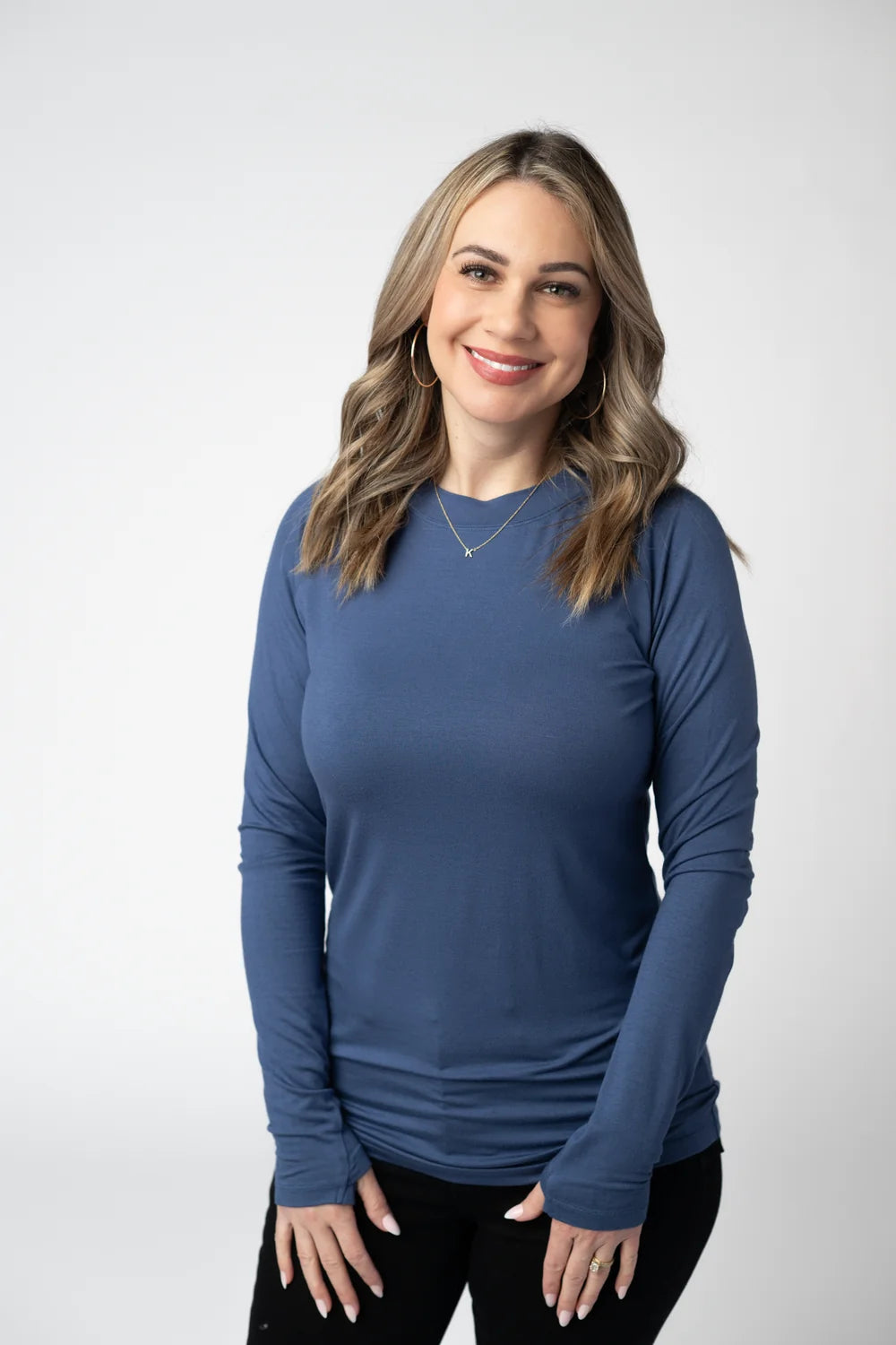 Blue V-neck Long Sleeve Top