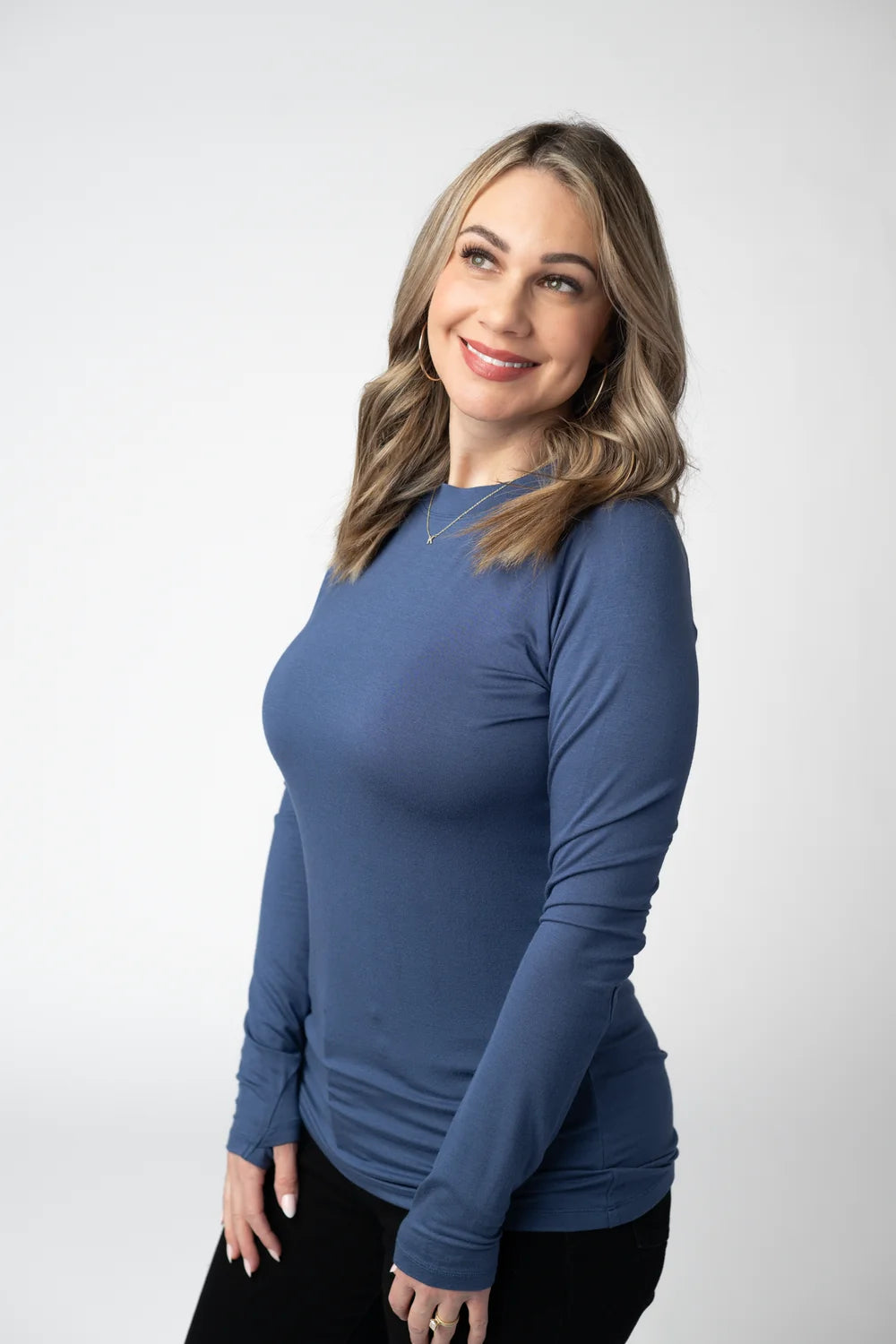 Blue V-neck Long Sleeve Top