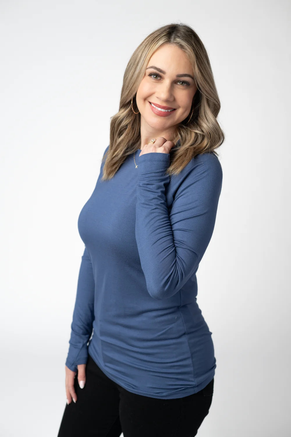 Blue V-neck Long Sleeve Top