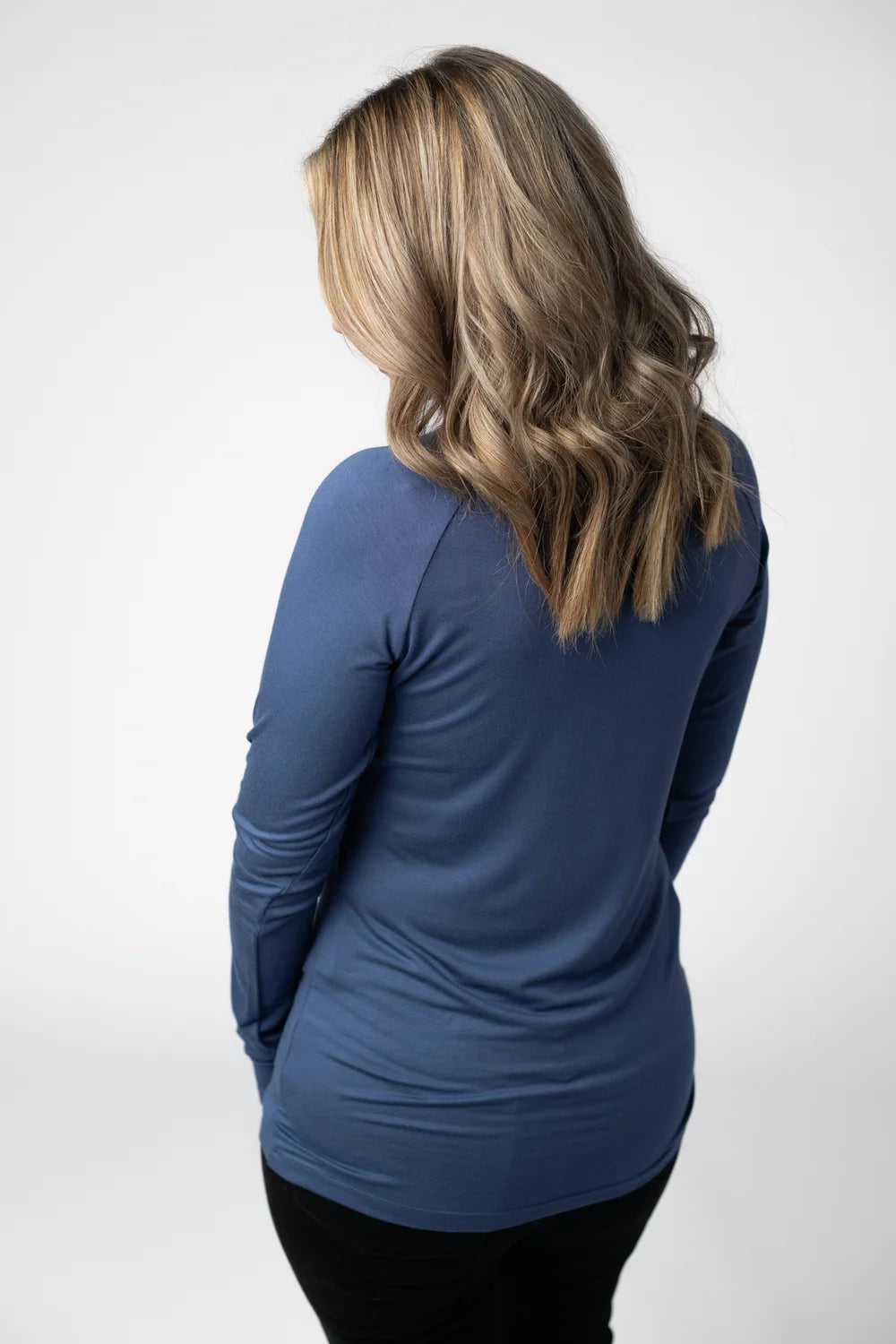 Blue V-neck Long Sleeve Top
