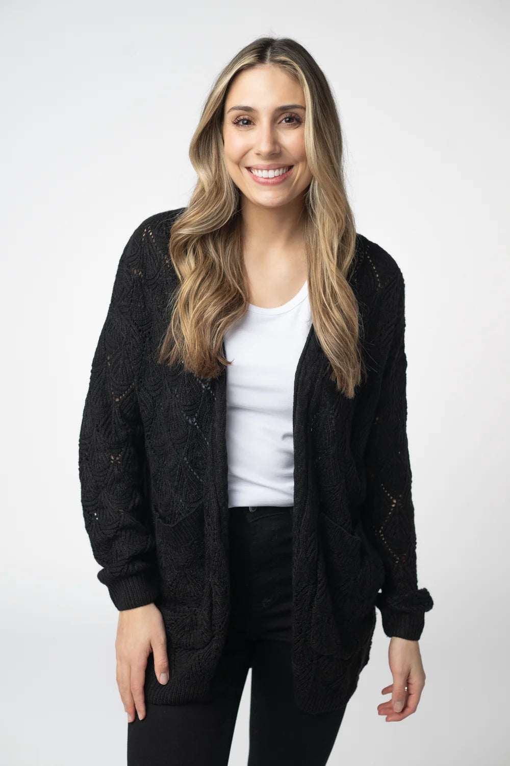 Black Open Knit Cardigan