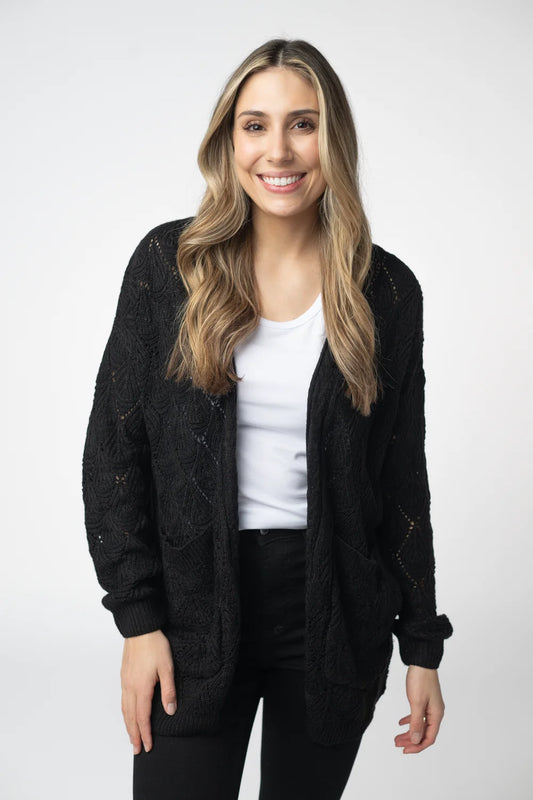 Black Open Knit Cardigan