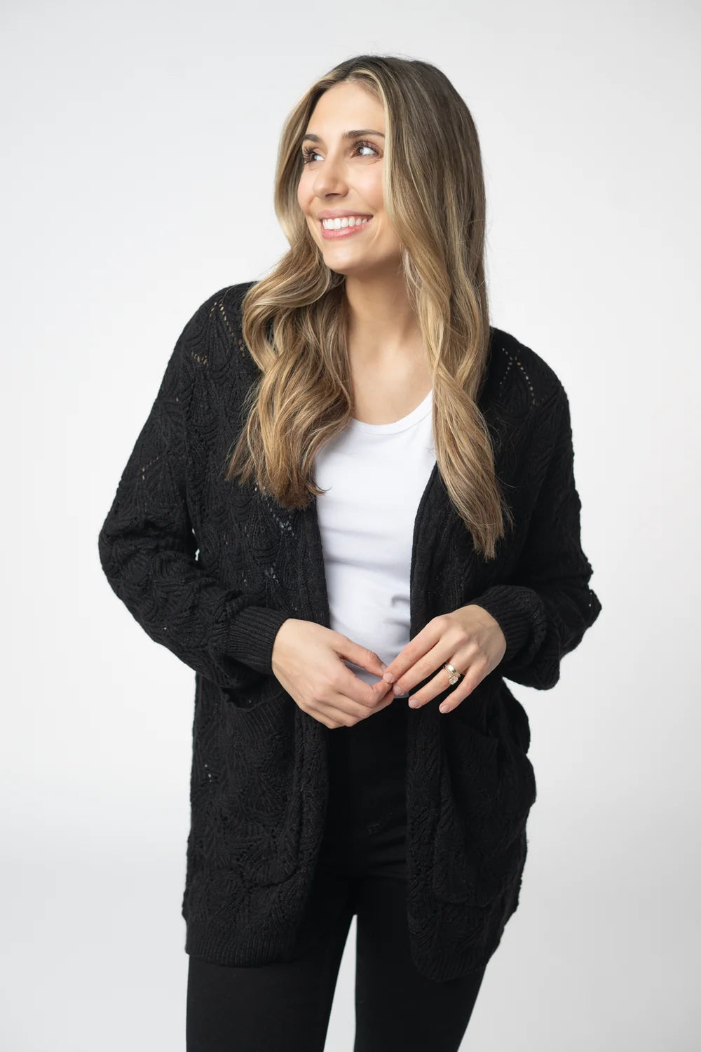 Black Open Knit Cardigan