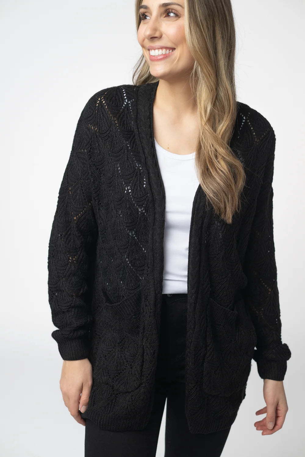 Black Open Knit Cardigan