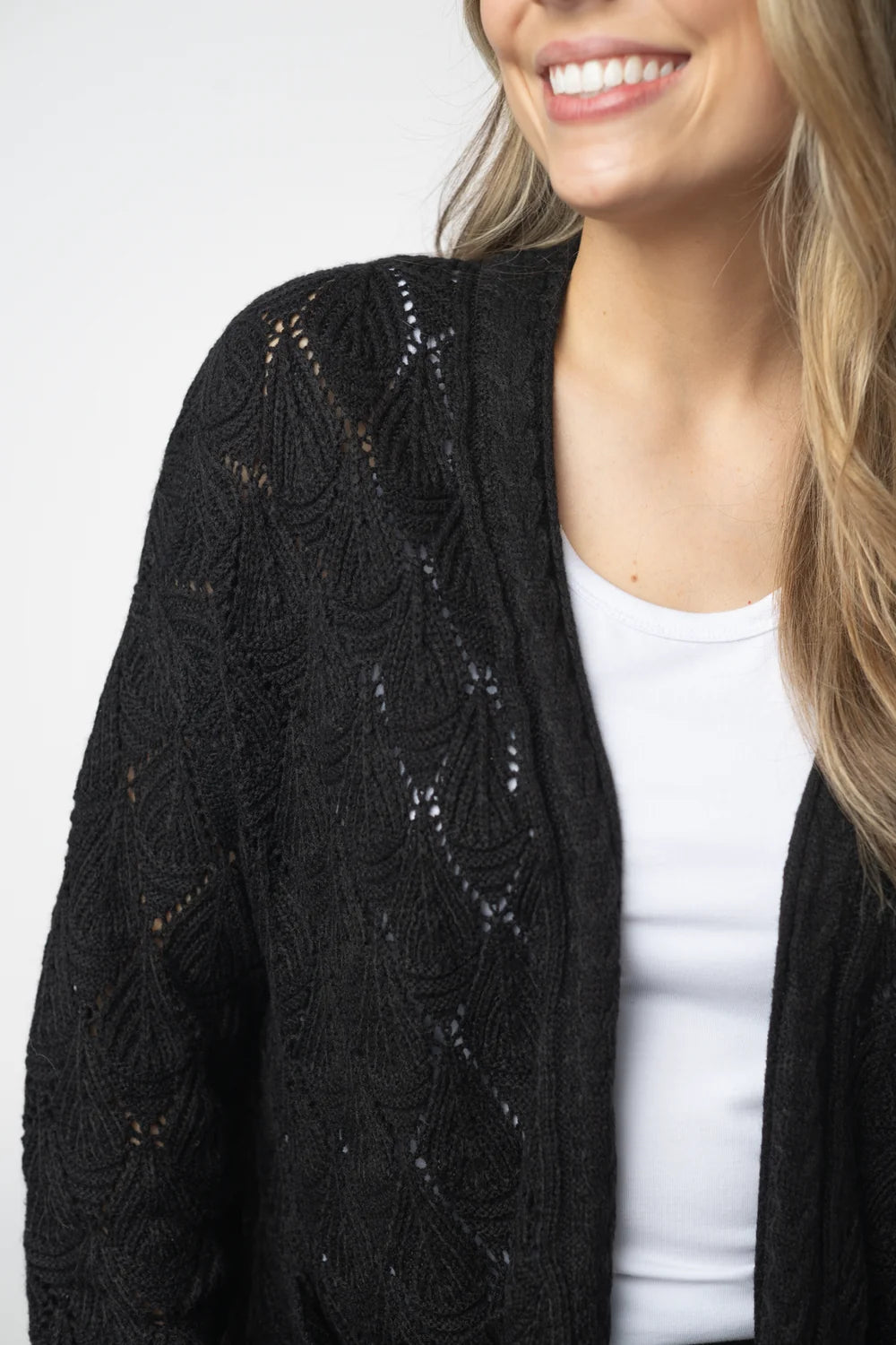Black Open Knit Cardigan
