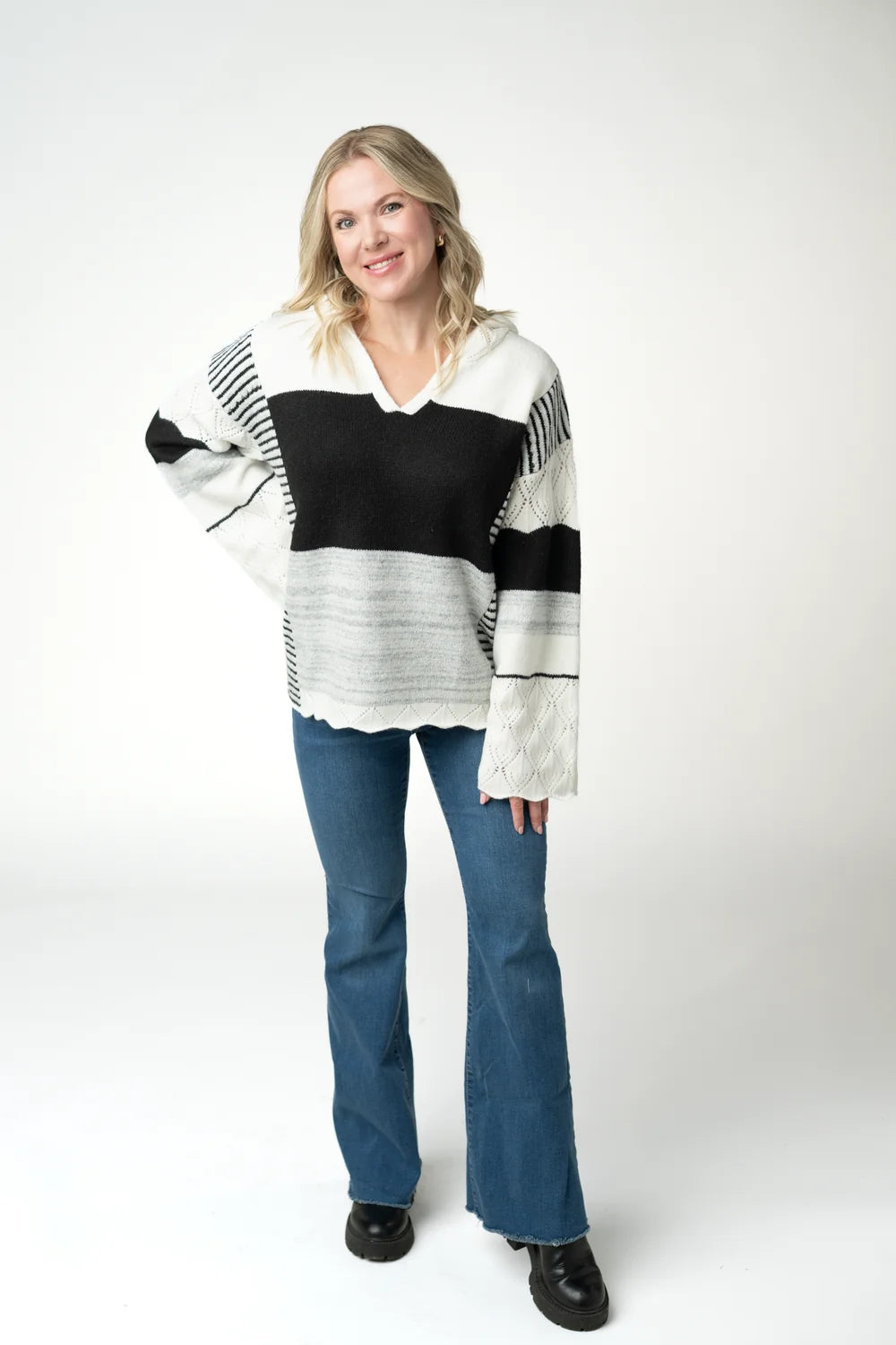 Monochrome Color Block Hoodie
