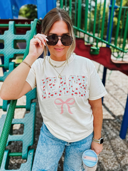 Teach Floral Bow Graphic Tee