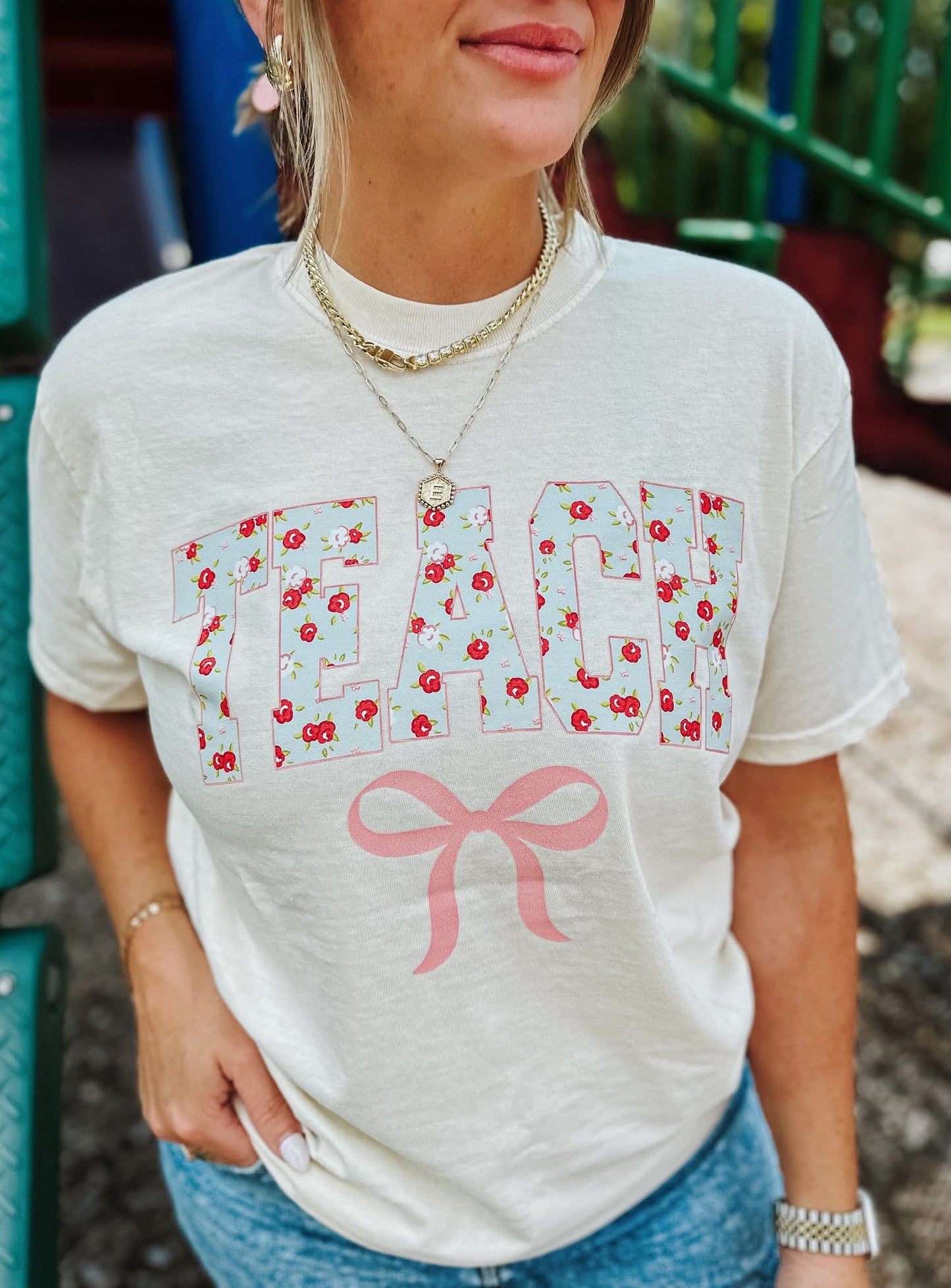 Teach Floral Bow Graphic Tee