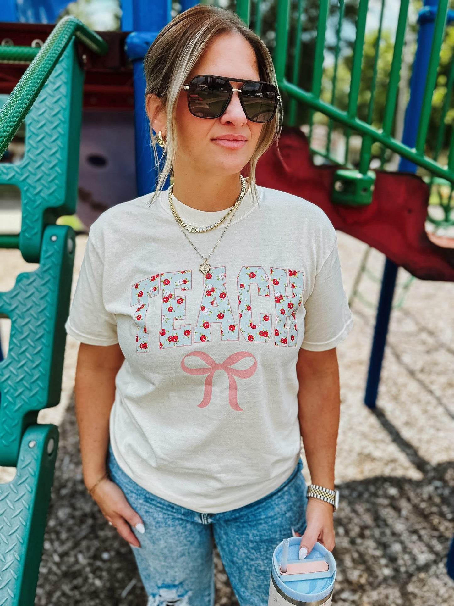 Teach Floral Bow Graphic Tee