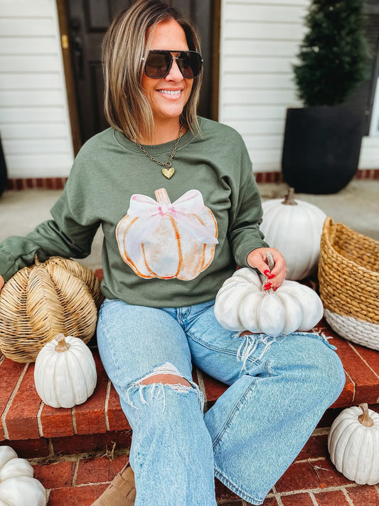 Bow Pumpkin Long Sleeve Graphic Tee