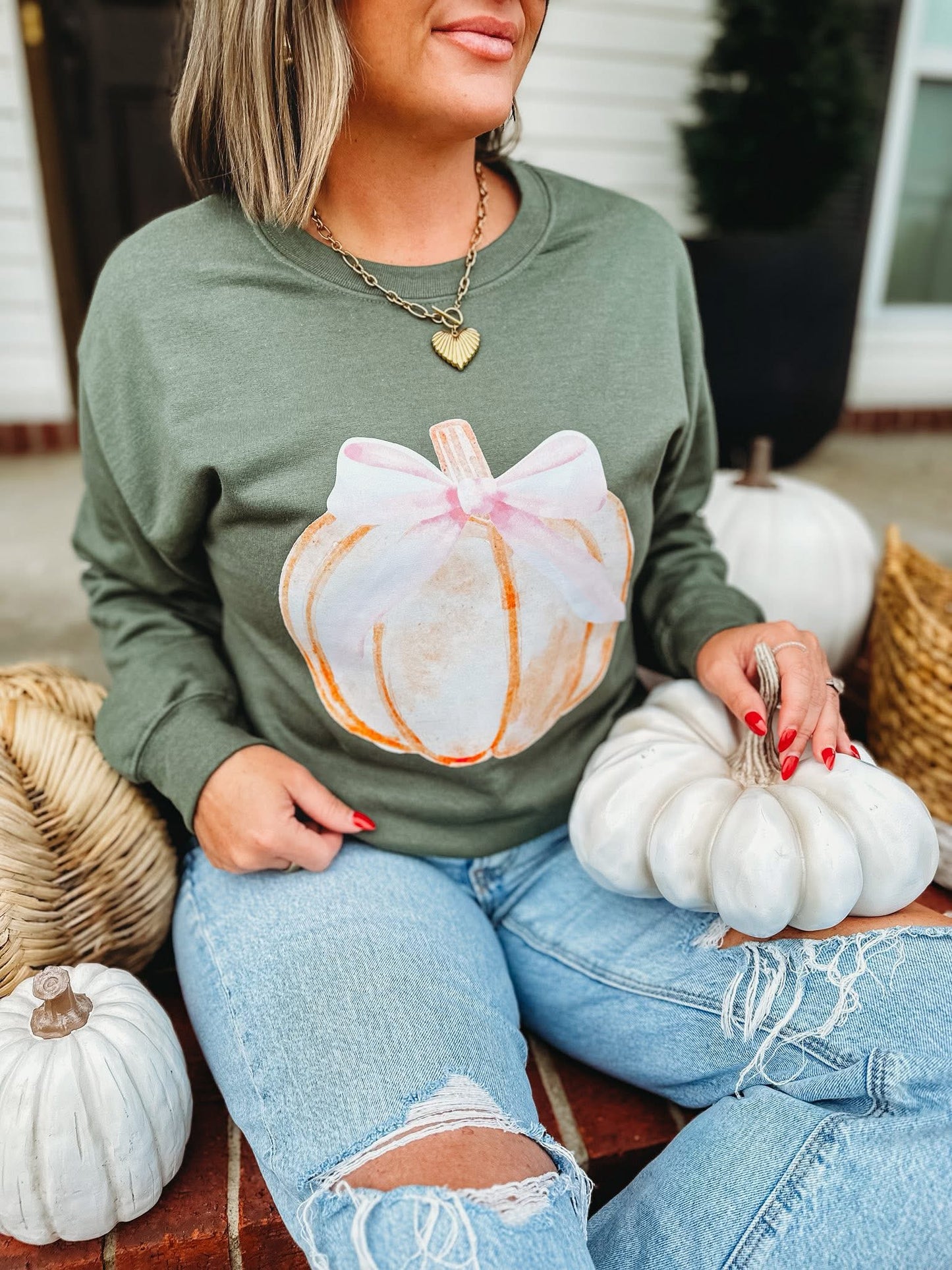 Bow Pumpkin Long Sleeve Graphic Tee