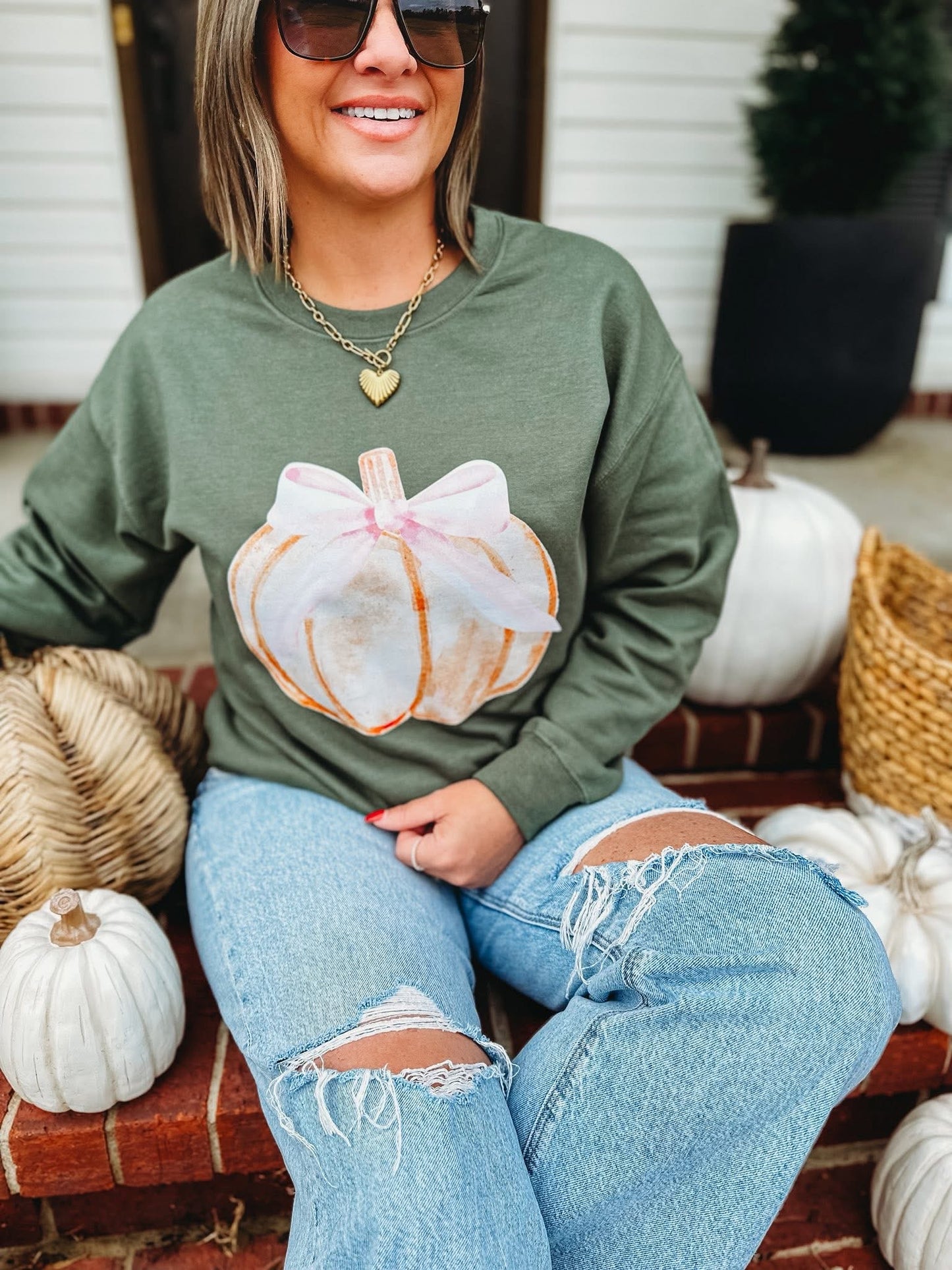 Bow Pumpkin Long Sleeve Graphic Tee