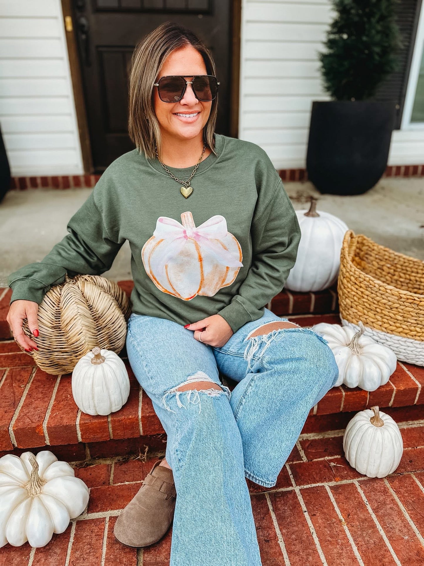 Bow Pumpkin Long Sleeve Graphic Tee