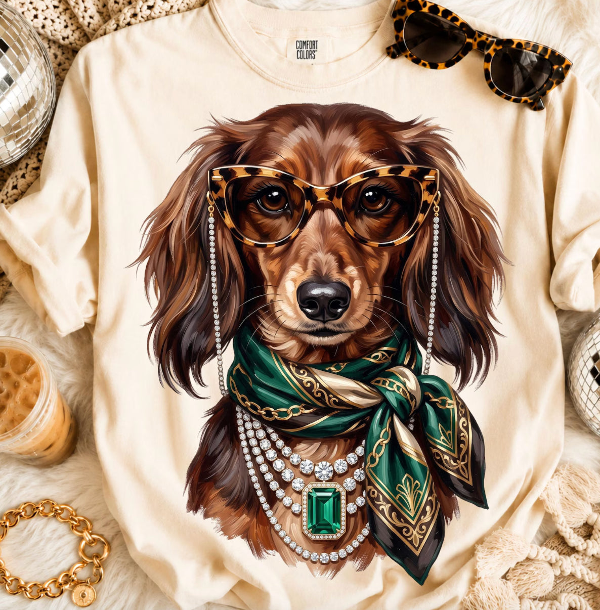 Ivory Boujee Dachshund With Scarf Graphic Tee or Sweatshirt