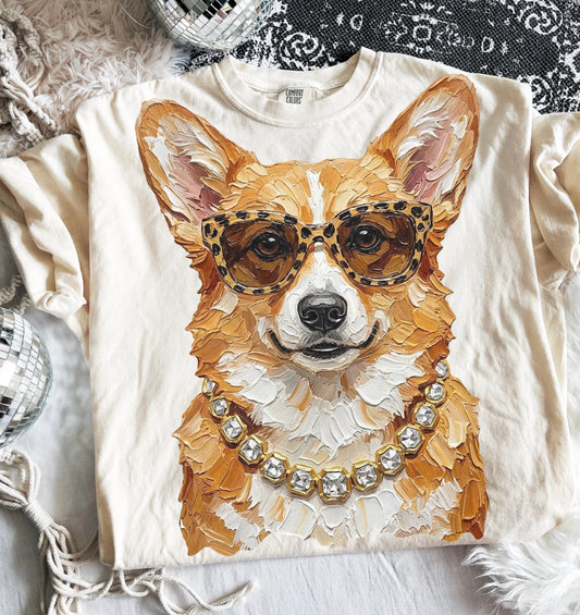 Ivory Boujee Corgi Design #2 Graphic Tee or Sweatshirt