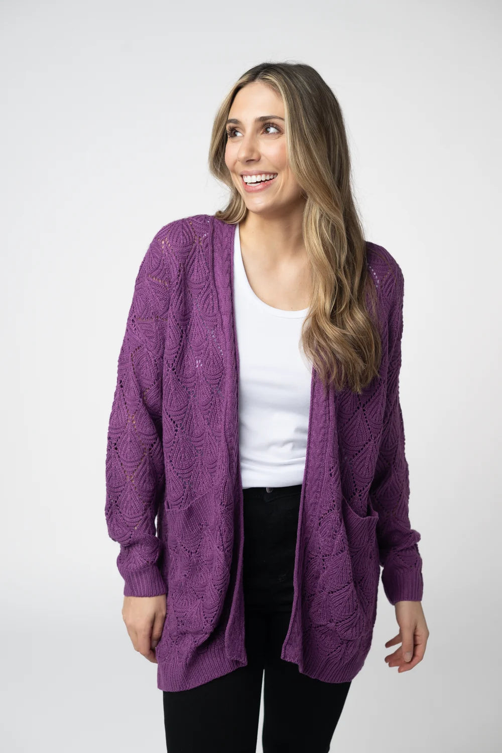 Purple Open Knit Cardigan