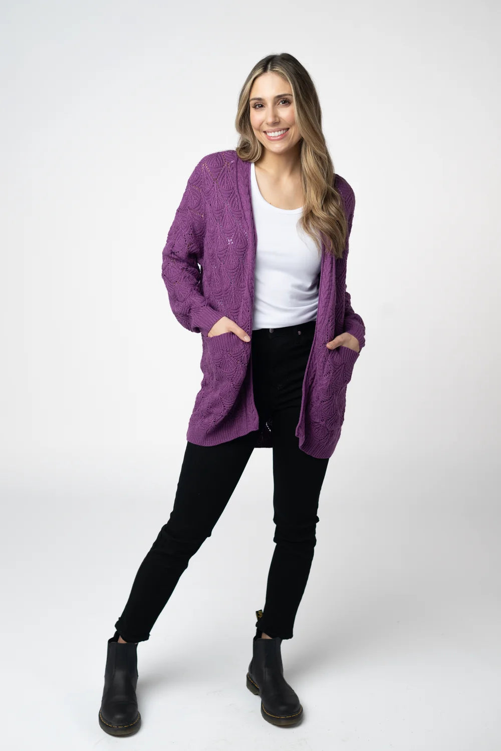 Purple Open Knit Cardigan