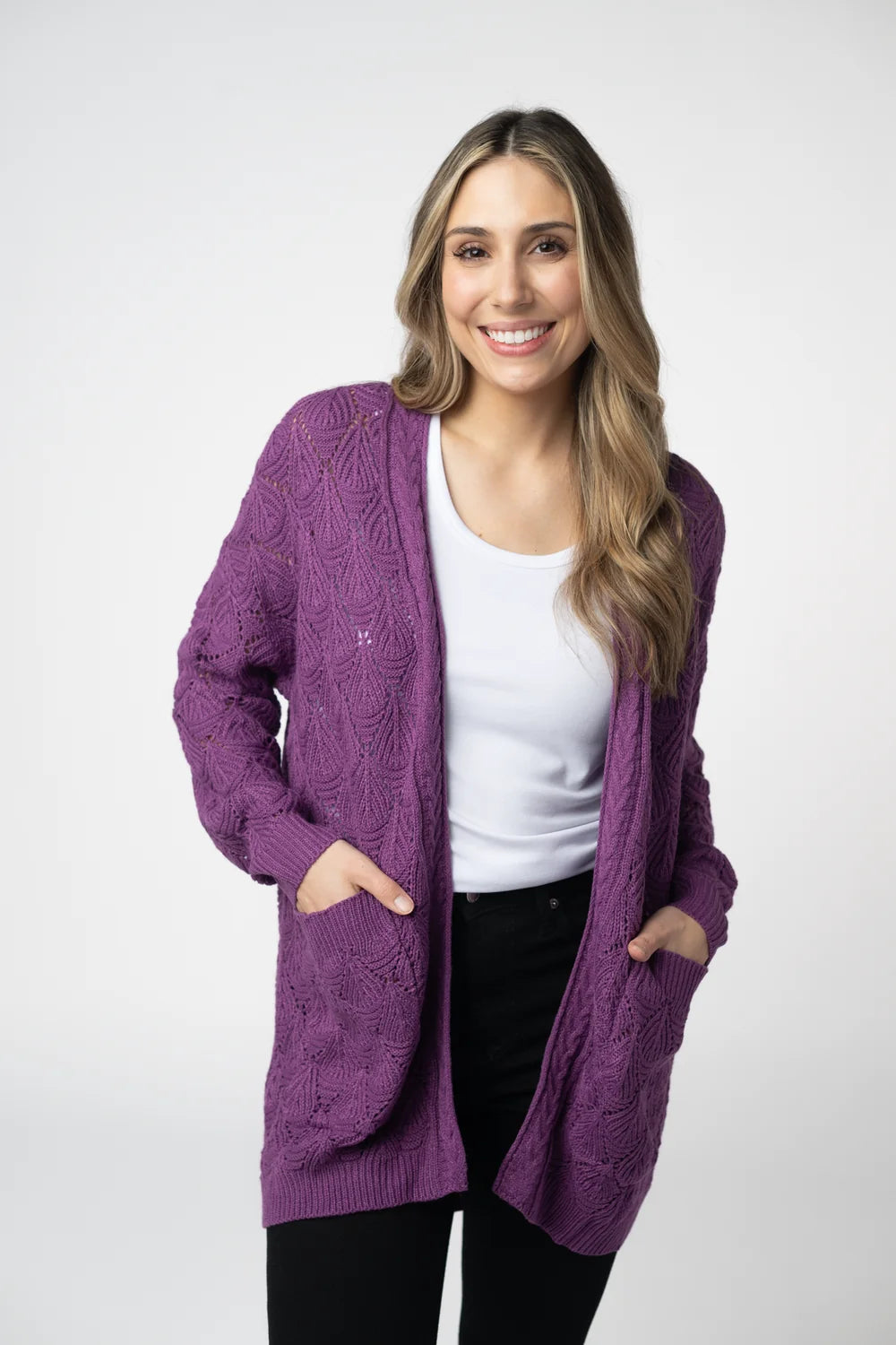 Purple Open Knit Cardigan