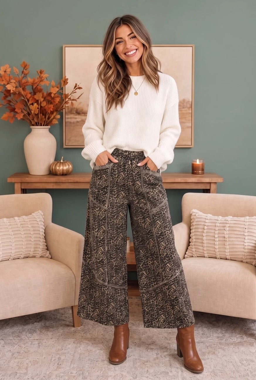 Wild Side Wide Leg Leopard Cargo Pants