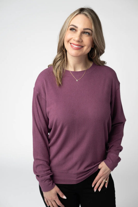 Plum Corrine Ribbed Pullover