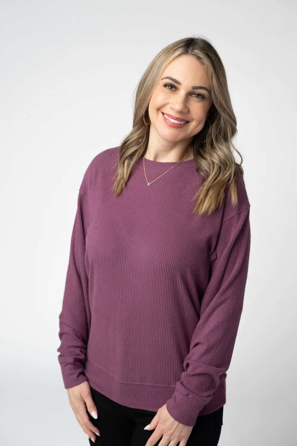 Plum Corrine Ribbed Pullover