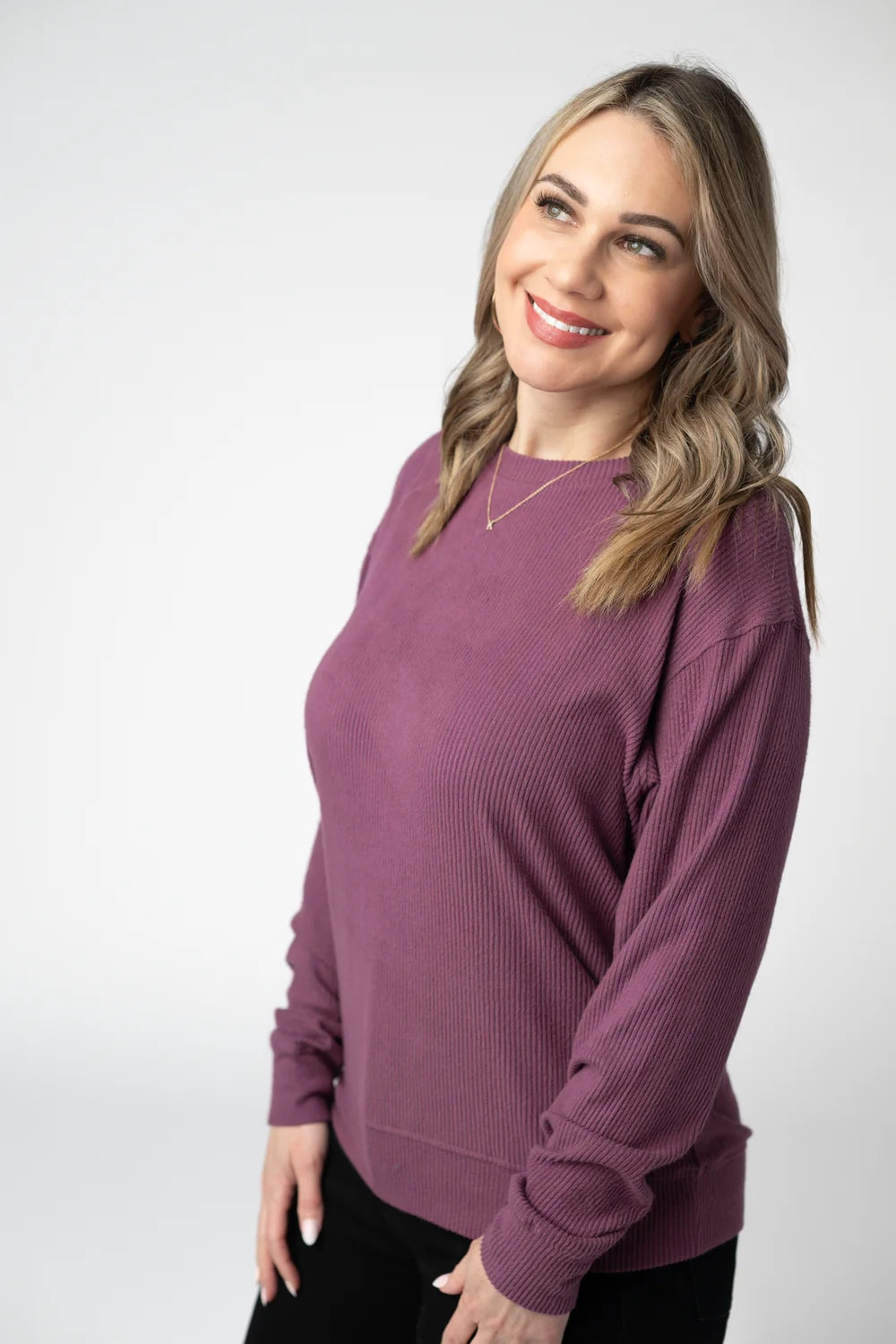 Plum Corrine Ribbed Pullover