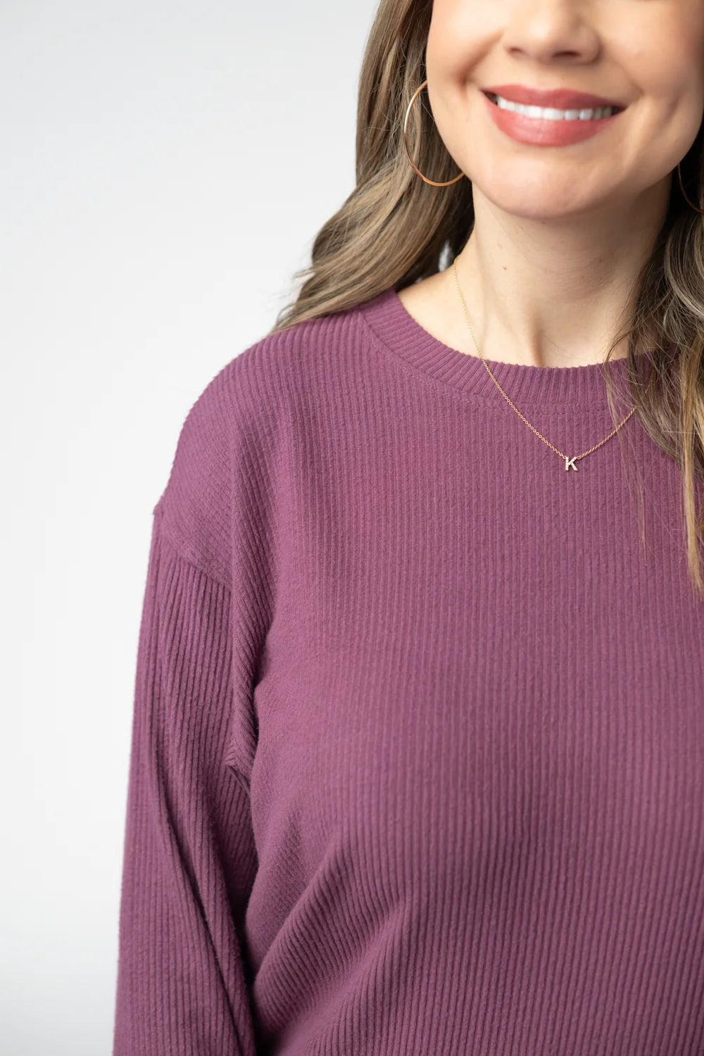 Plum Corrine Ribbed Pullover