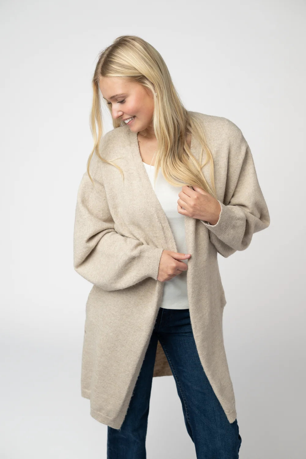 Tan Open Long Sleeve Cardigan