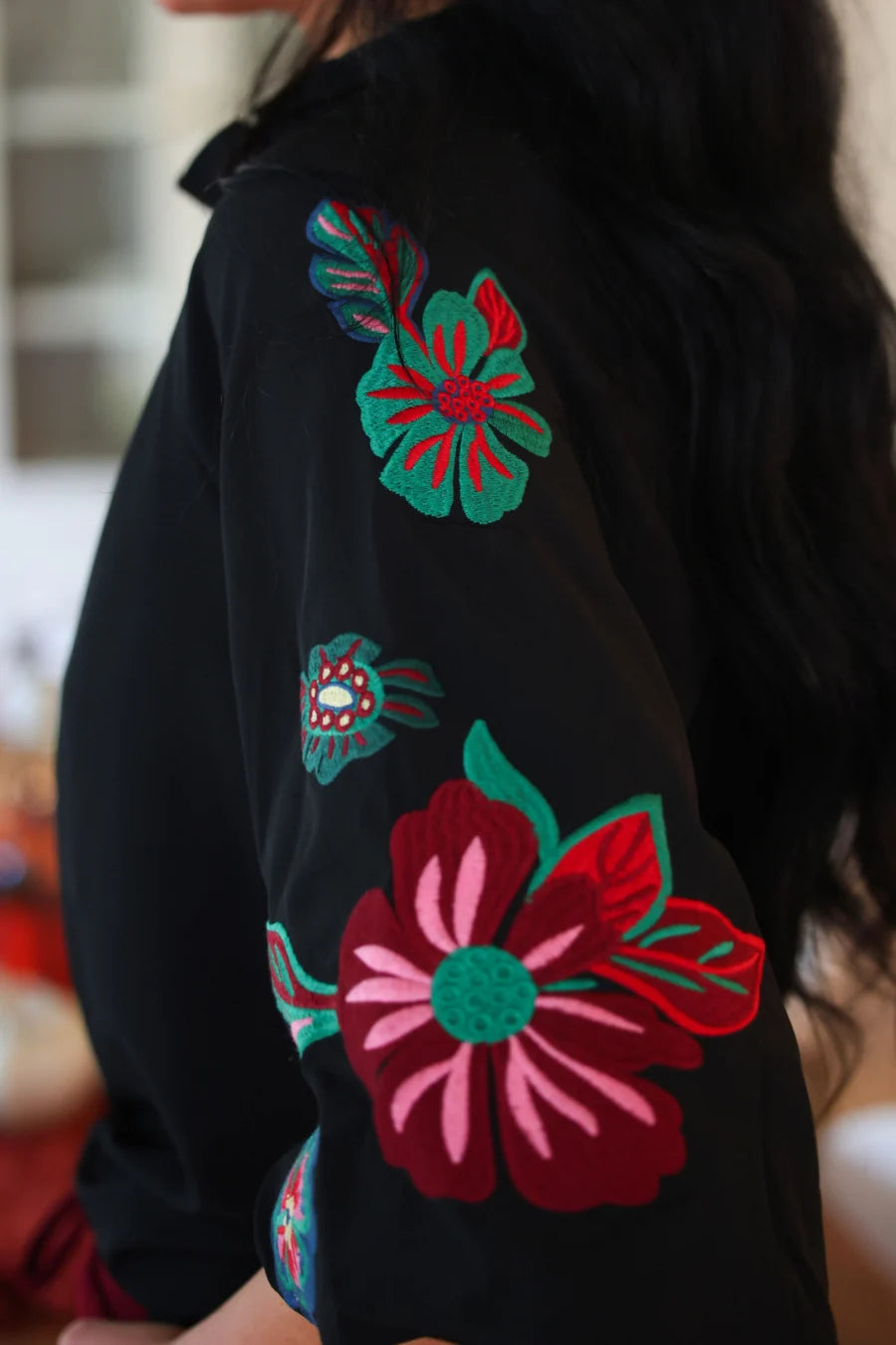 PRE ORDER: Black Floral Embroidered Top