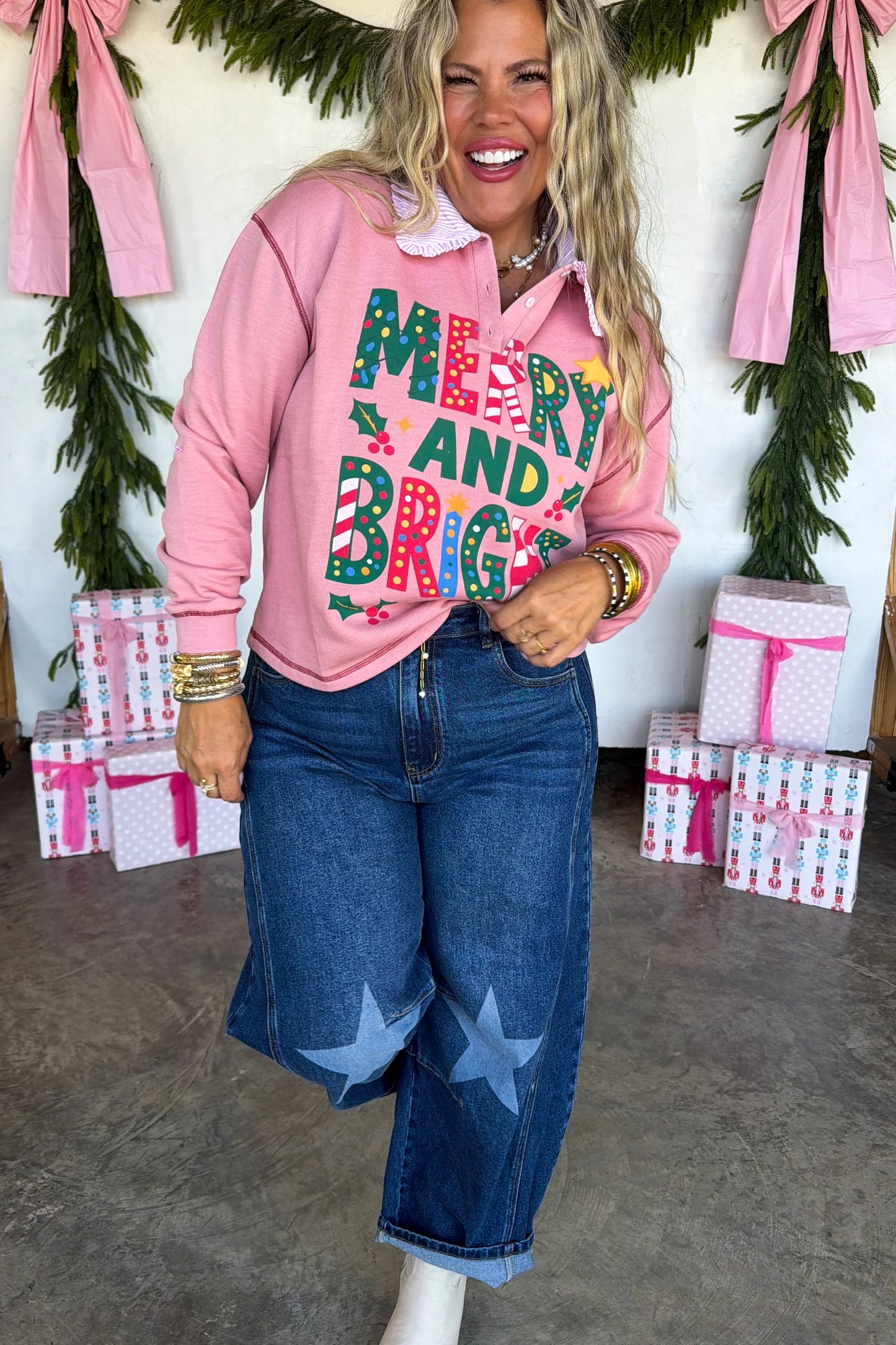 PRE ORDER: Merry & Bright Collared Pullover