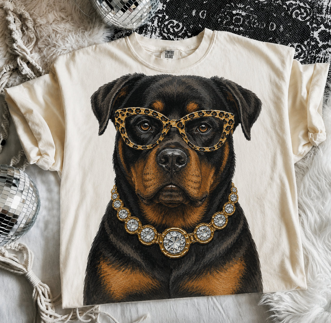 Ivory Boujee Rottweiler Graphic Tee or Sweatshirt