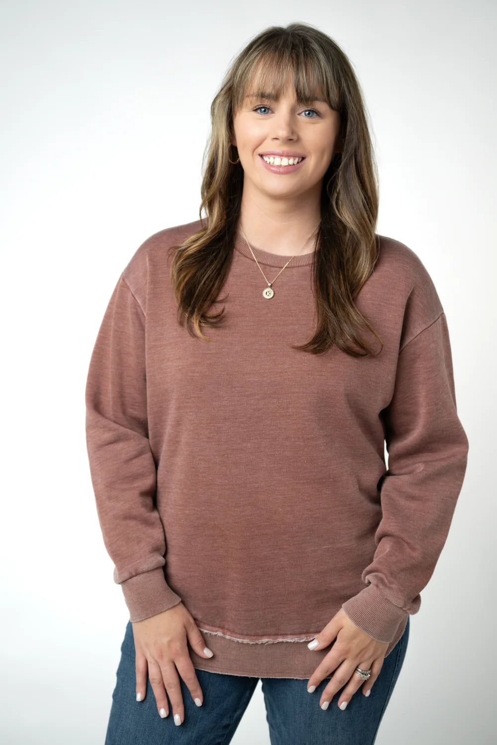 Brown Vintage Wash Long Sleeve Pullover