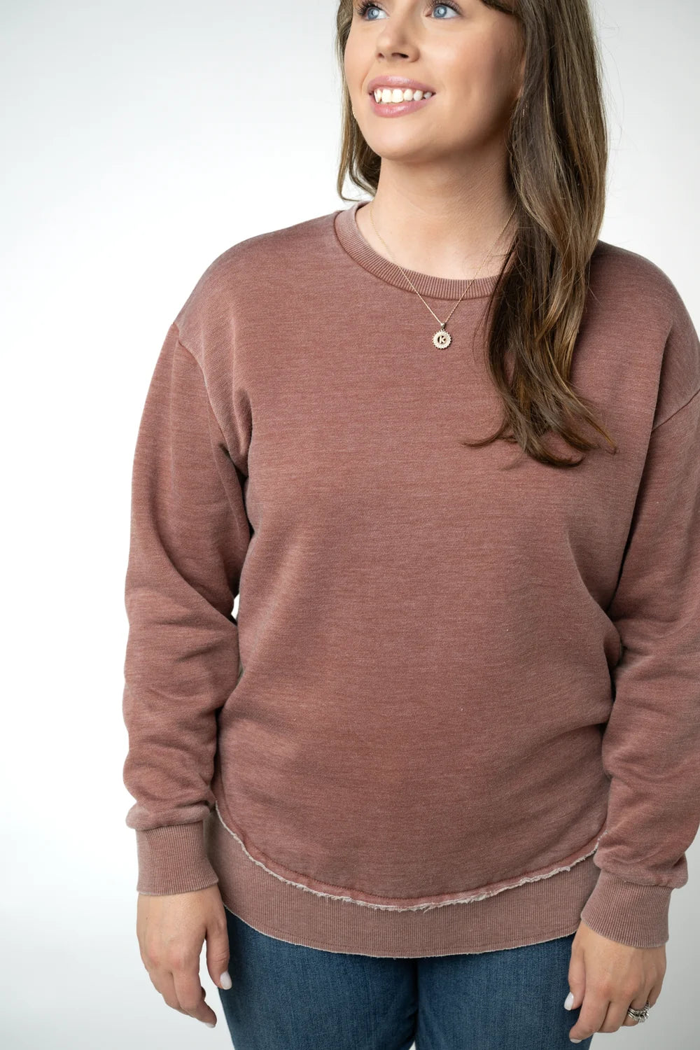 Brown Vintage Wash Long Sleeve Pullover