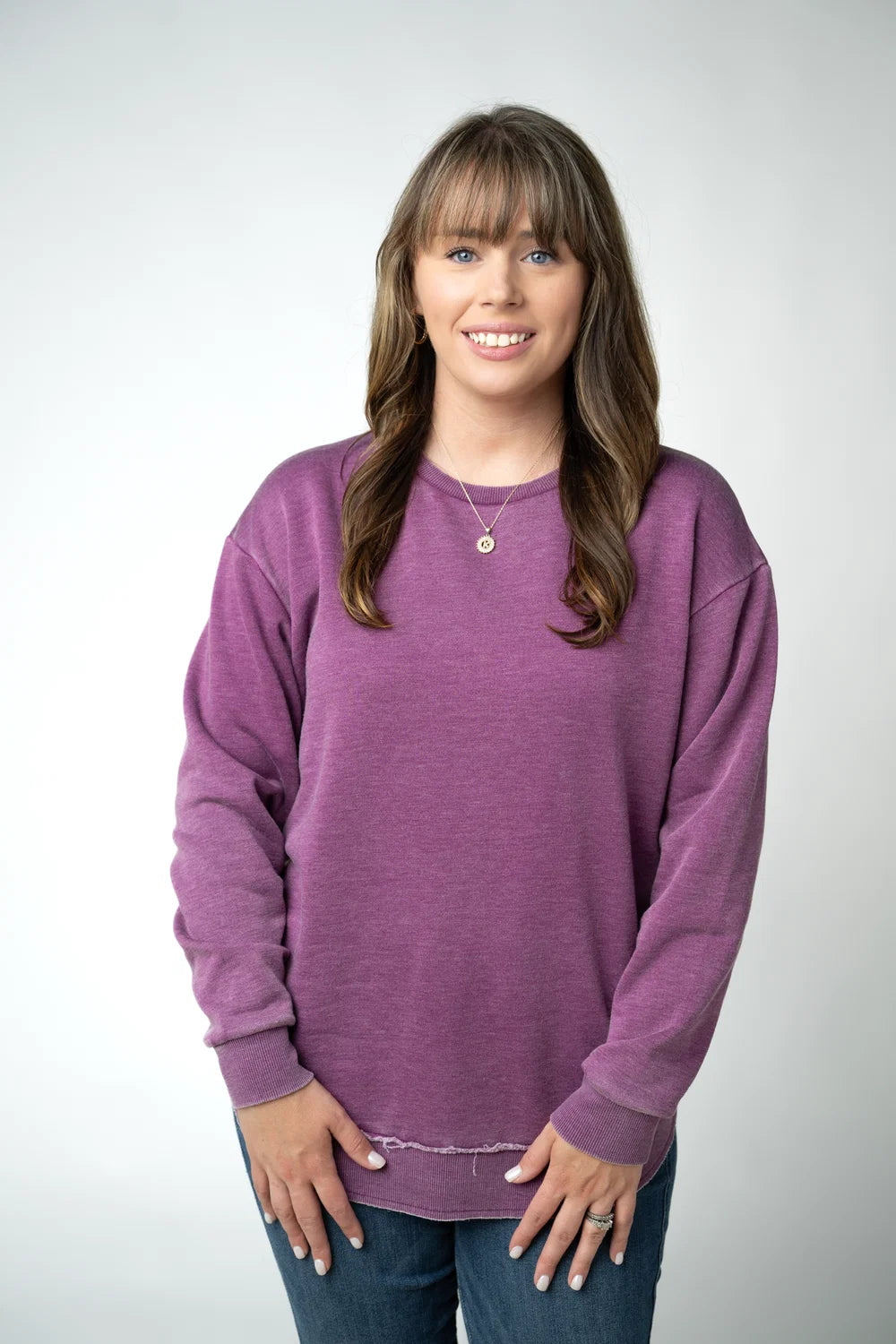 Purple Vintage Wash Long Sleeve Pullover