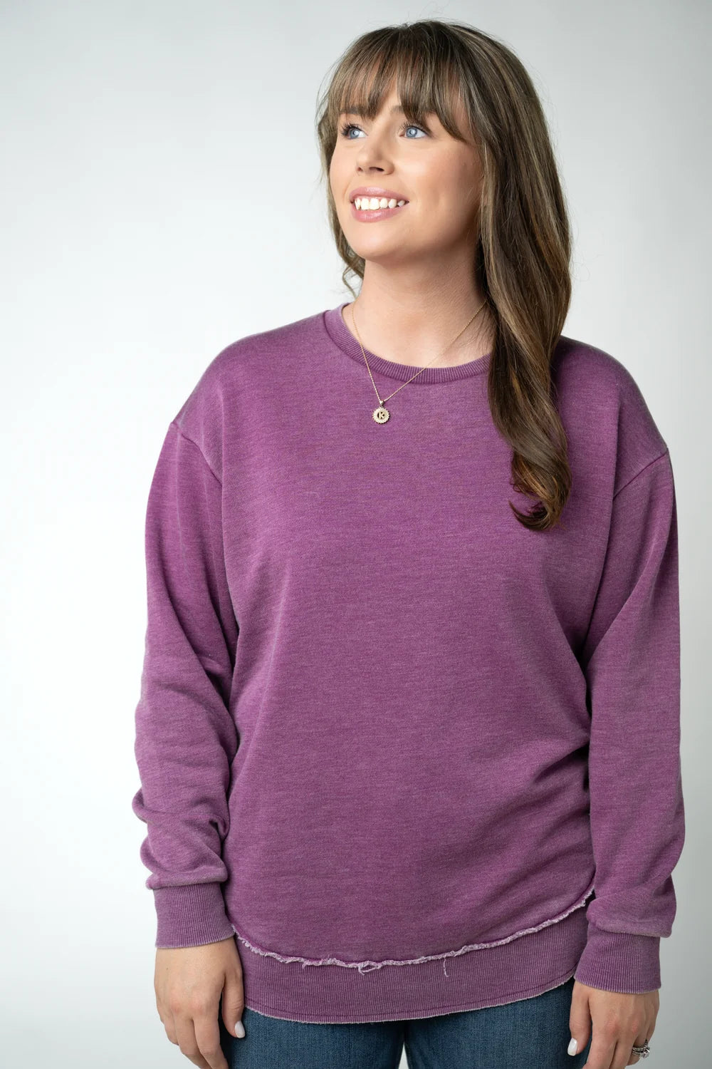Purple Vintage Wash Long Sleeve Pullover