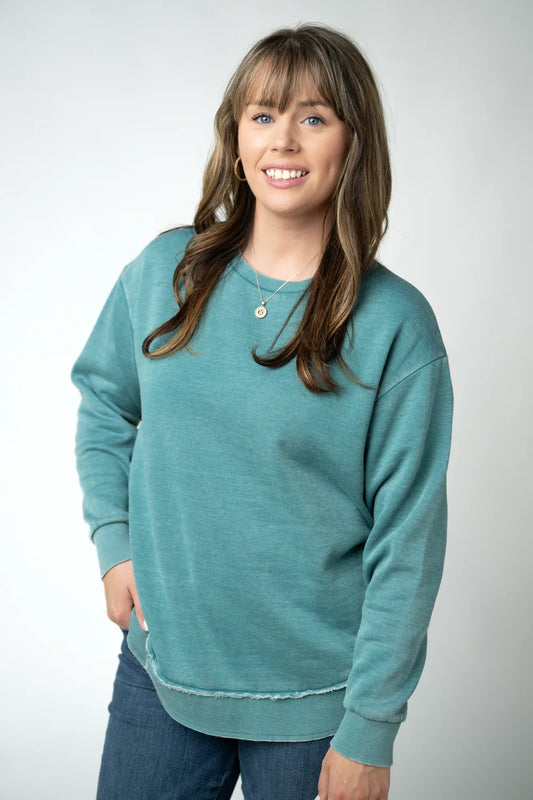 Teal Vintage Wash Long Sleeve Pullover