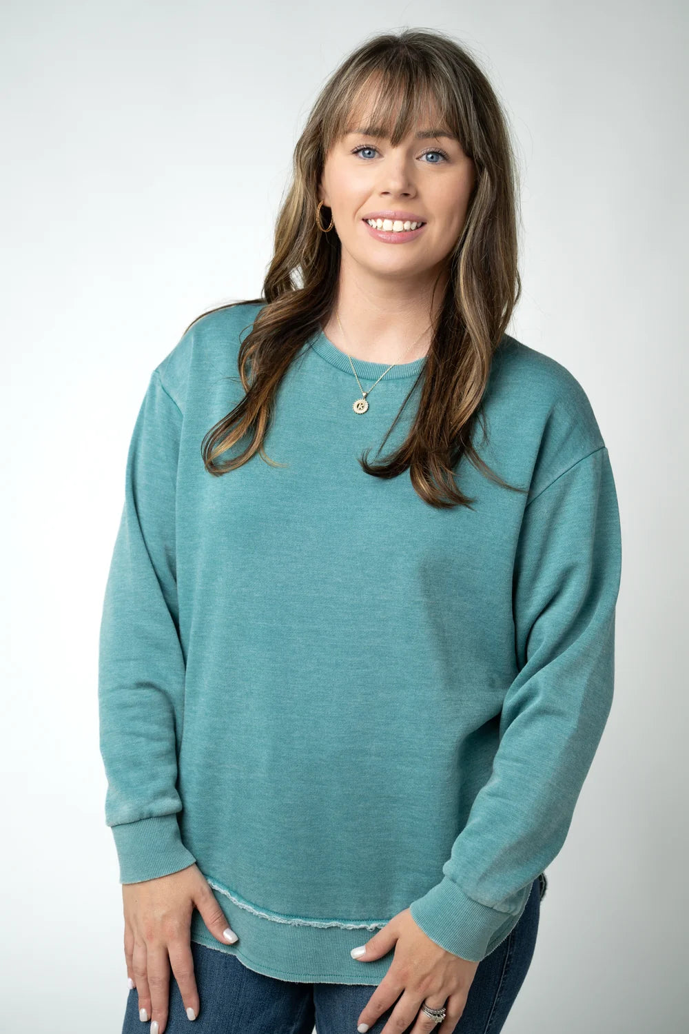 Teal Vintage Wash Long Sleeve Pullover