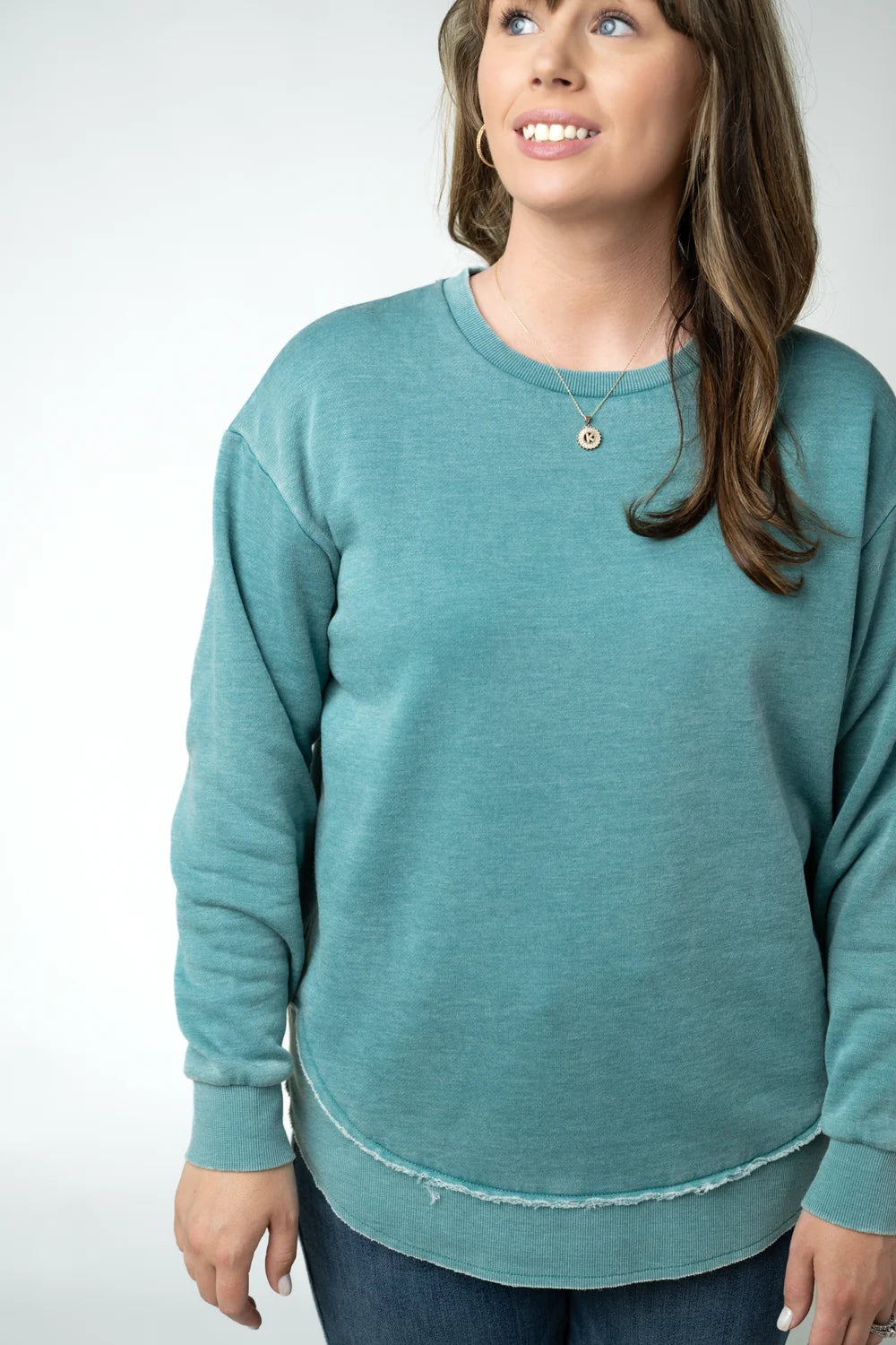 Teal Vintage Wash Long Sleeve Pullover