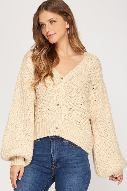 Taupe Long Sleeve Button Down Knit Sweater Cardigan