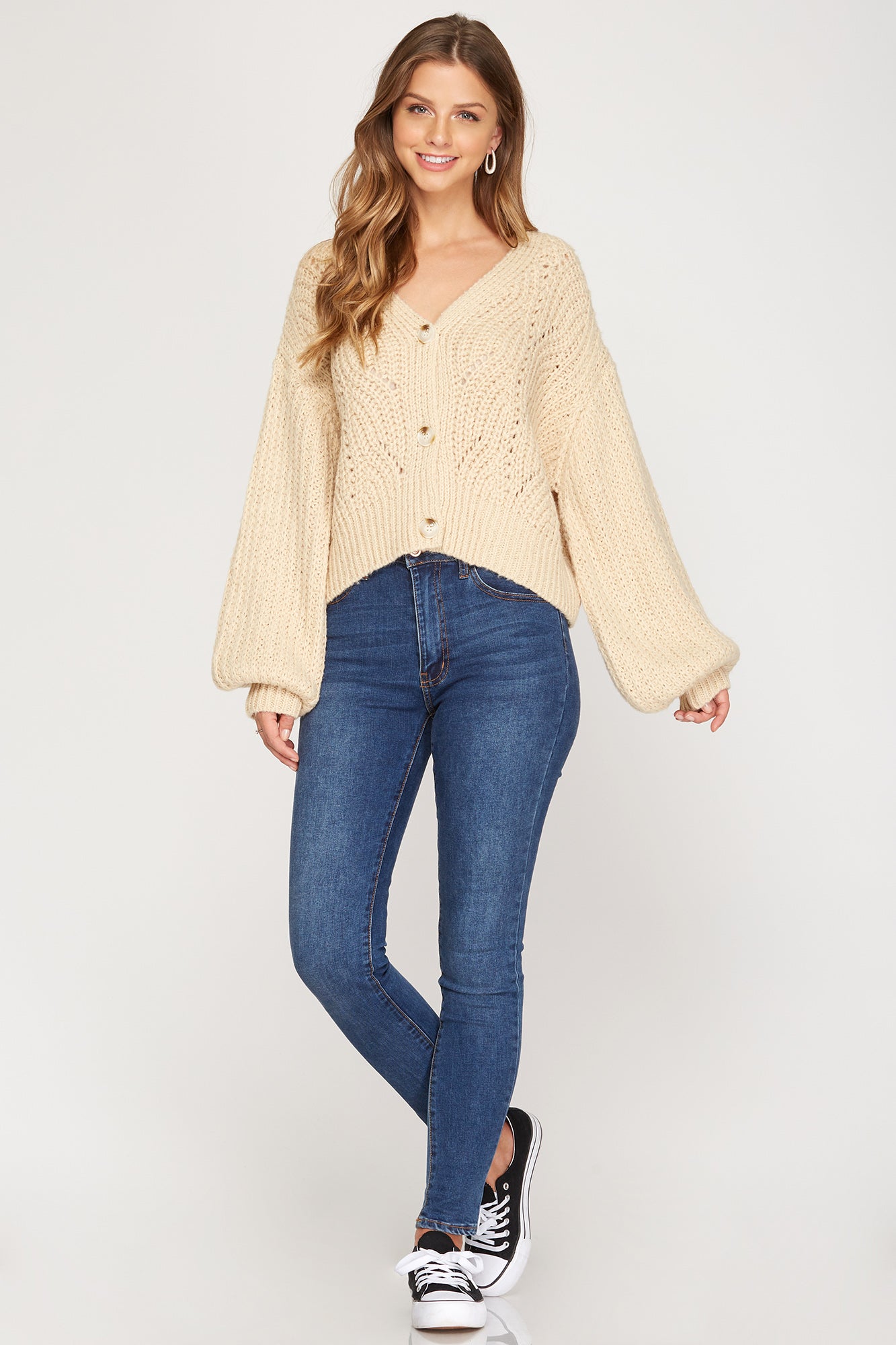 Taupe Long Sleeve Button Down Knit Sweater Cardigan