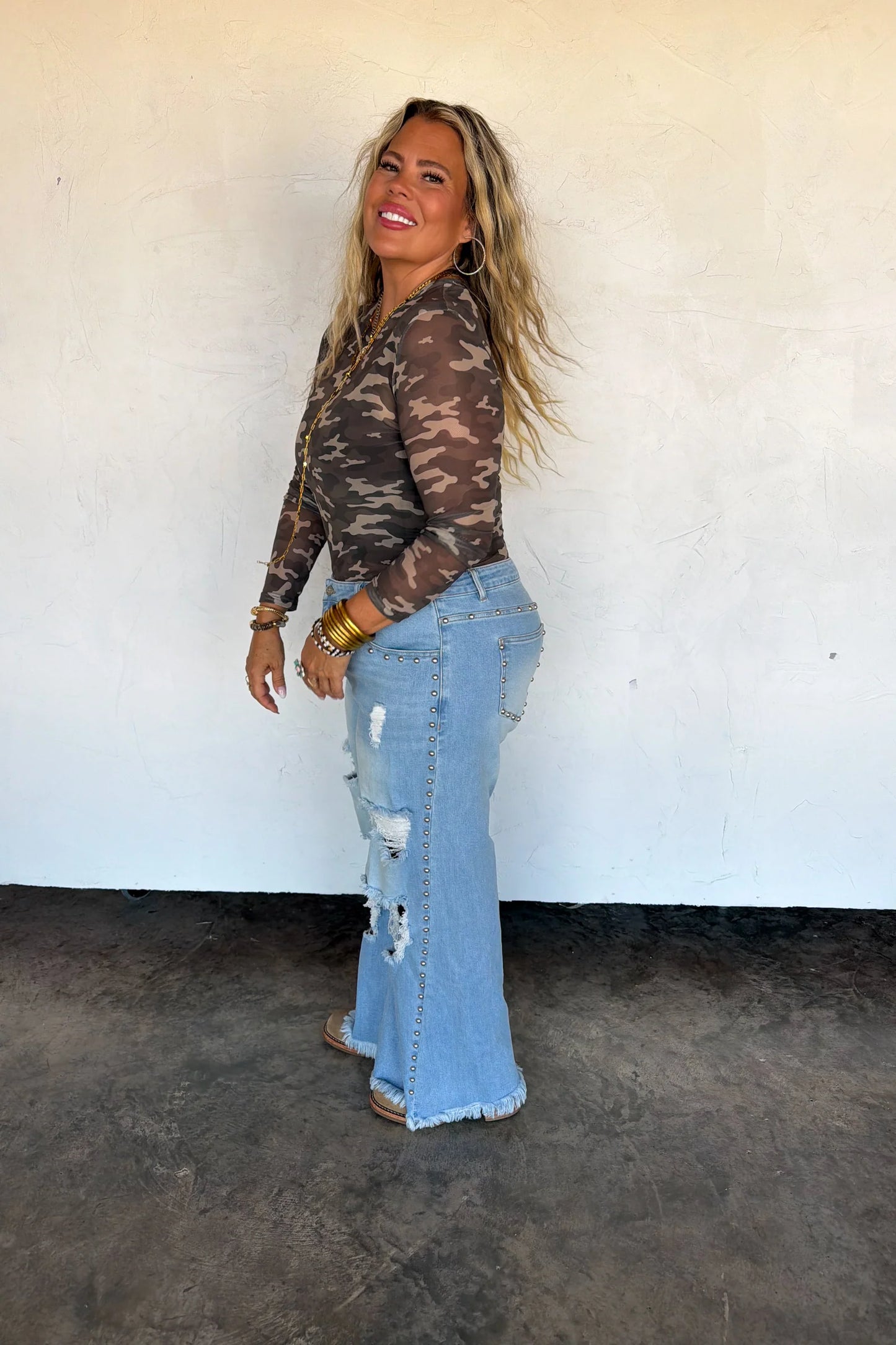 Pre Order: Backround Dress It Up Camo Mesh Top