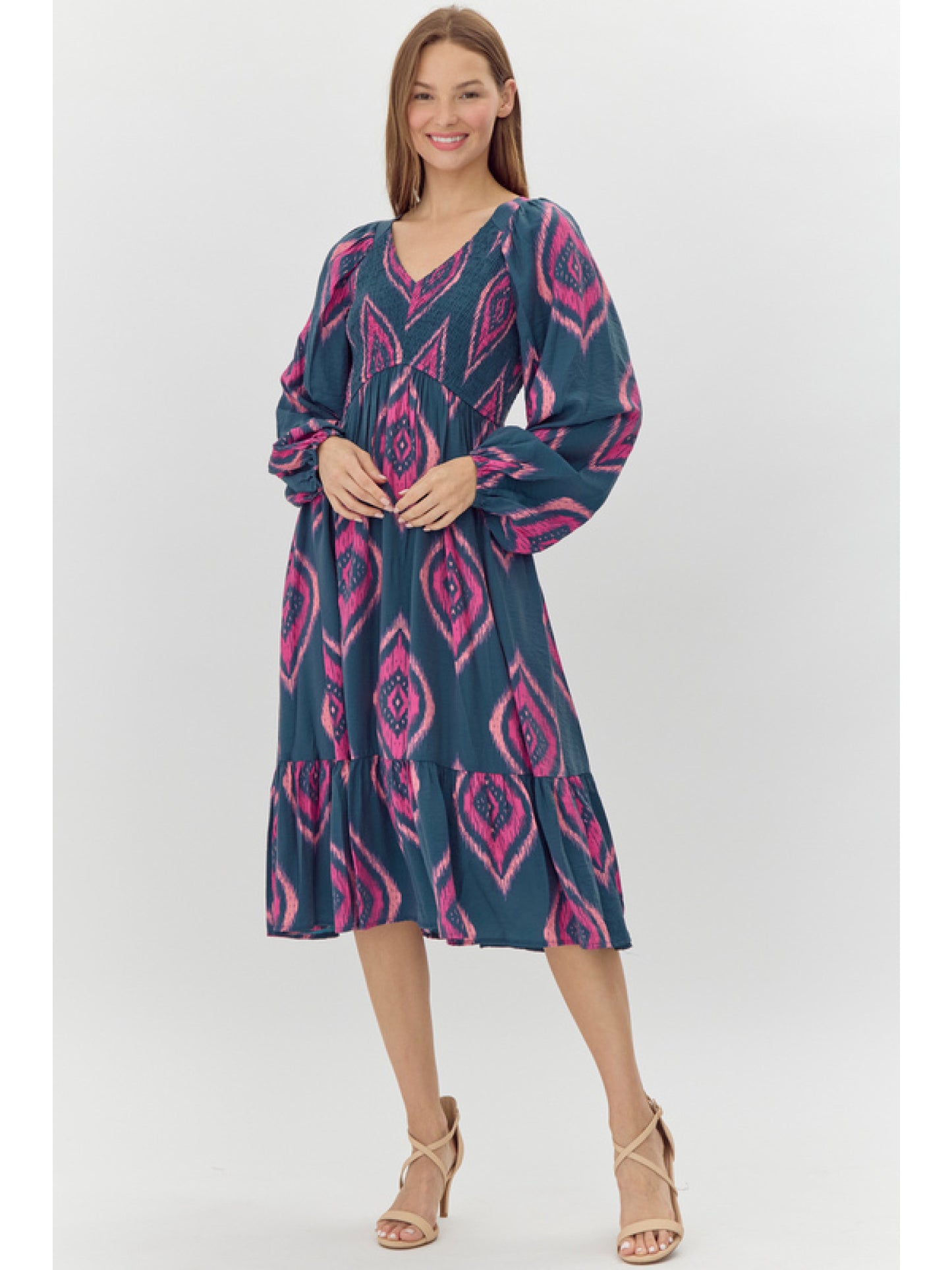 Teal Print Midi Dress