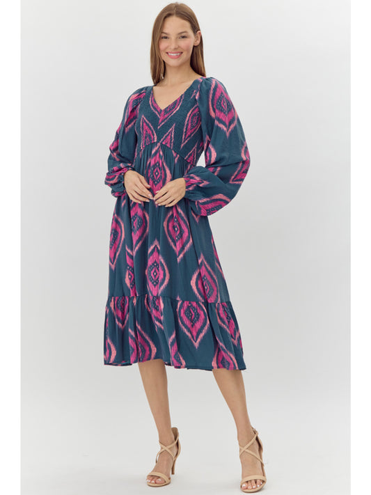 Teal Print Midi Dress