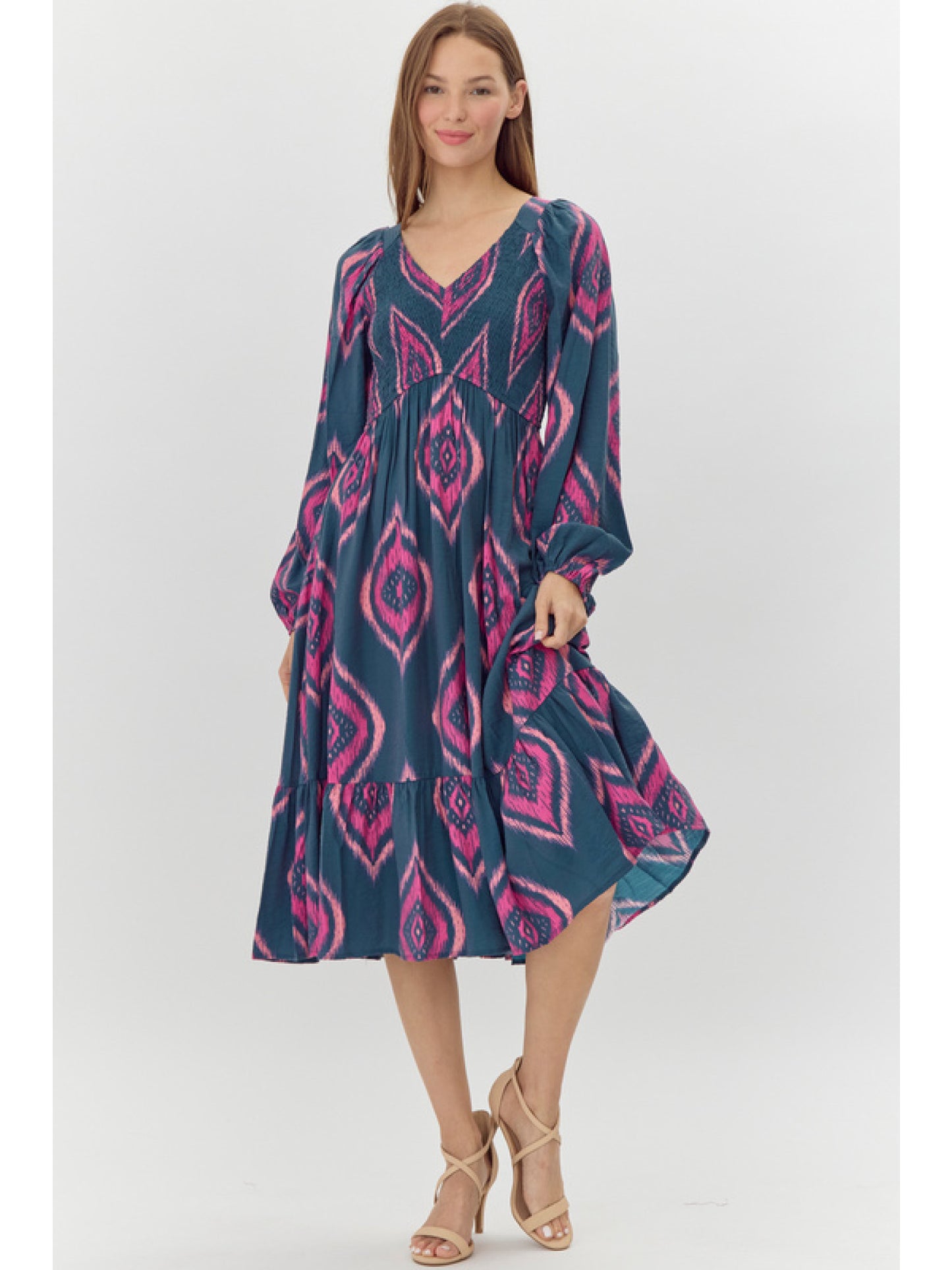 Teal Print Midi Dress