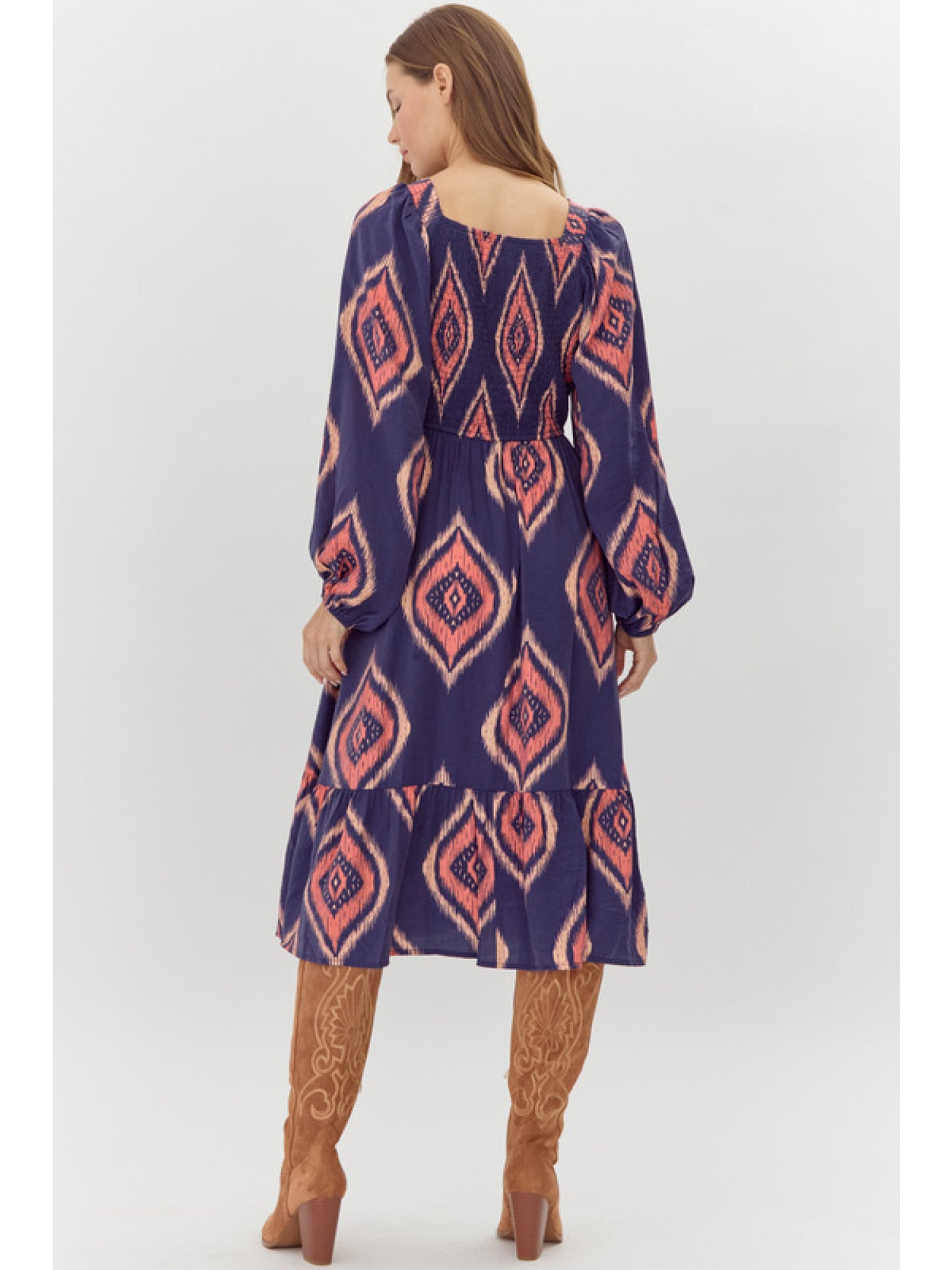 Navy Print Midi Dress